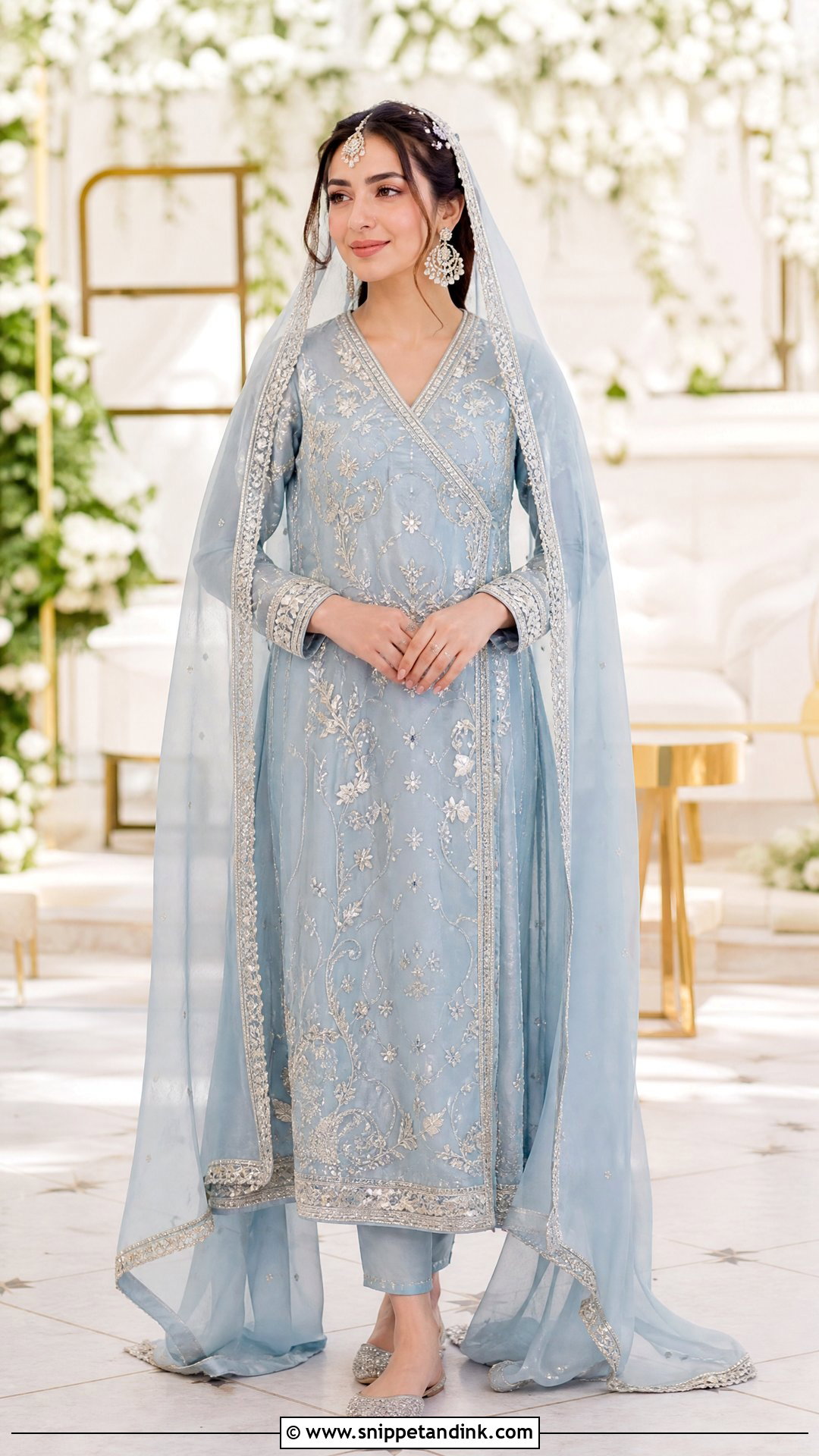 Powder Blue Angarkha Nikah Dress - Snippet and Ink - 20 Pakistani Nikah Dress Ideas