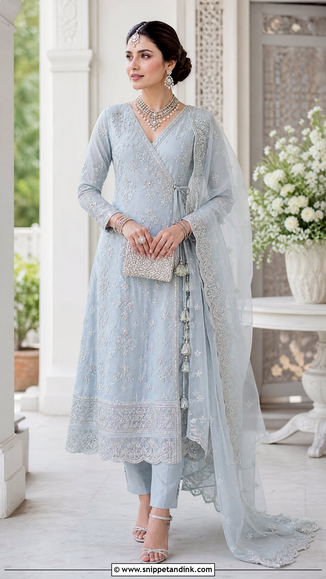 Powder Blue Angrakha Bridal Suit - Snippet and Ink - 20 Indian Bridal Suits for Women