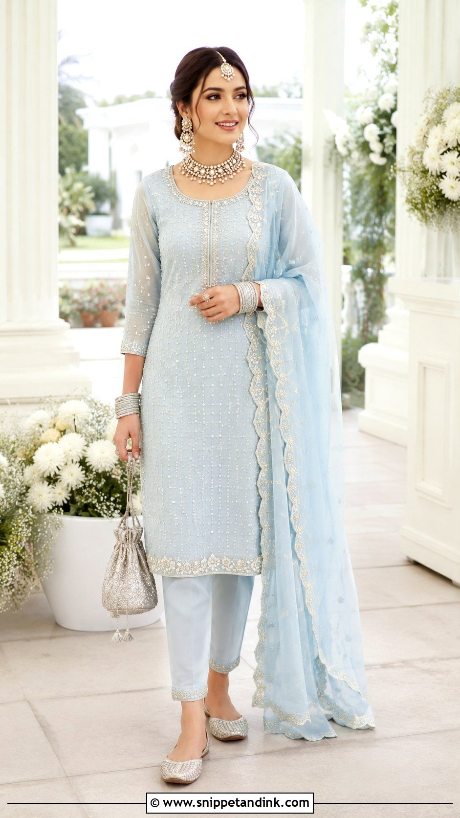 Powder Blue Bridal Punjabi Straight Suit - Snippet and Ink - 20 Bridal Punjabi Suits Wedding Outfits