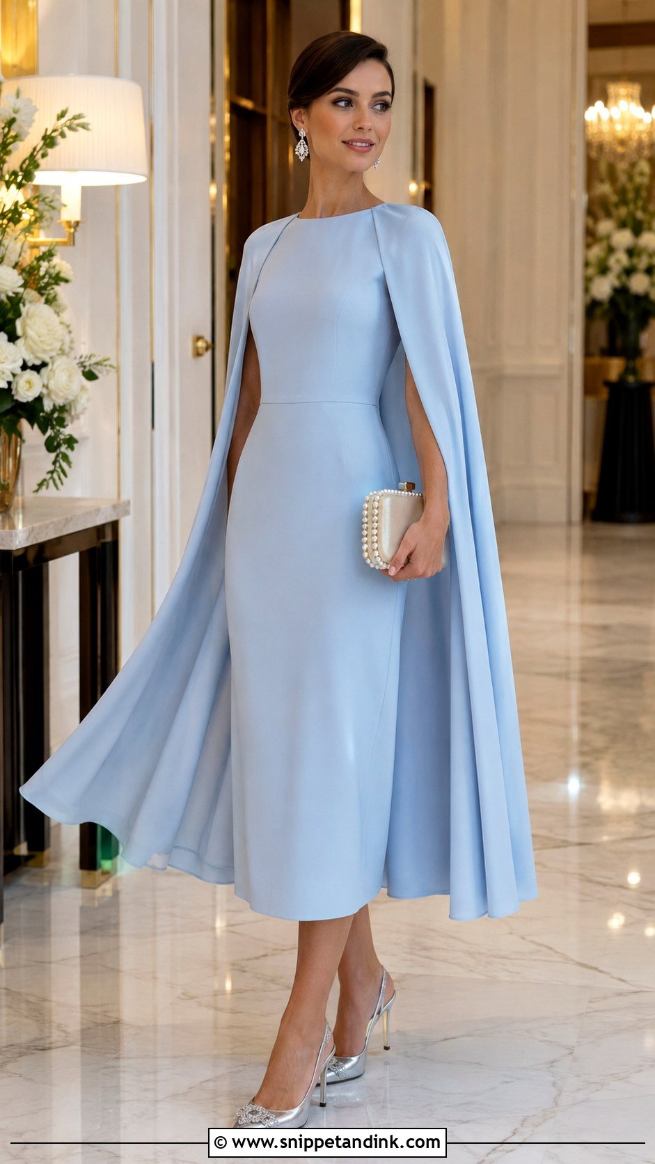 Powder Blue Cape Wedding Dress Outfit - Snippet and Ink - 20 Classy Dress Outfits for Wedding