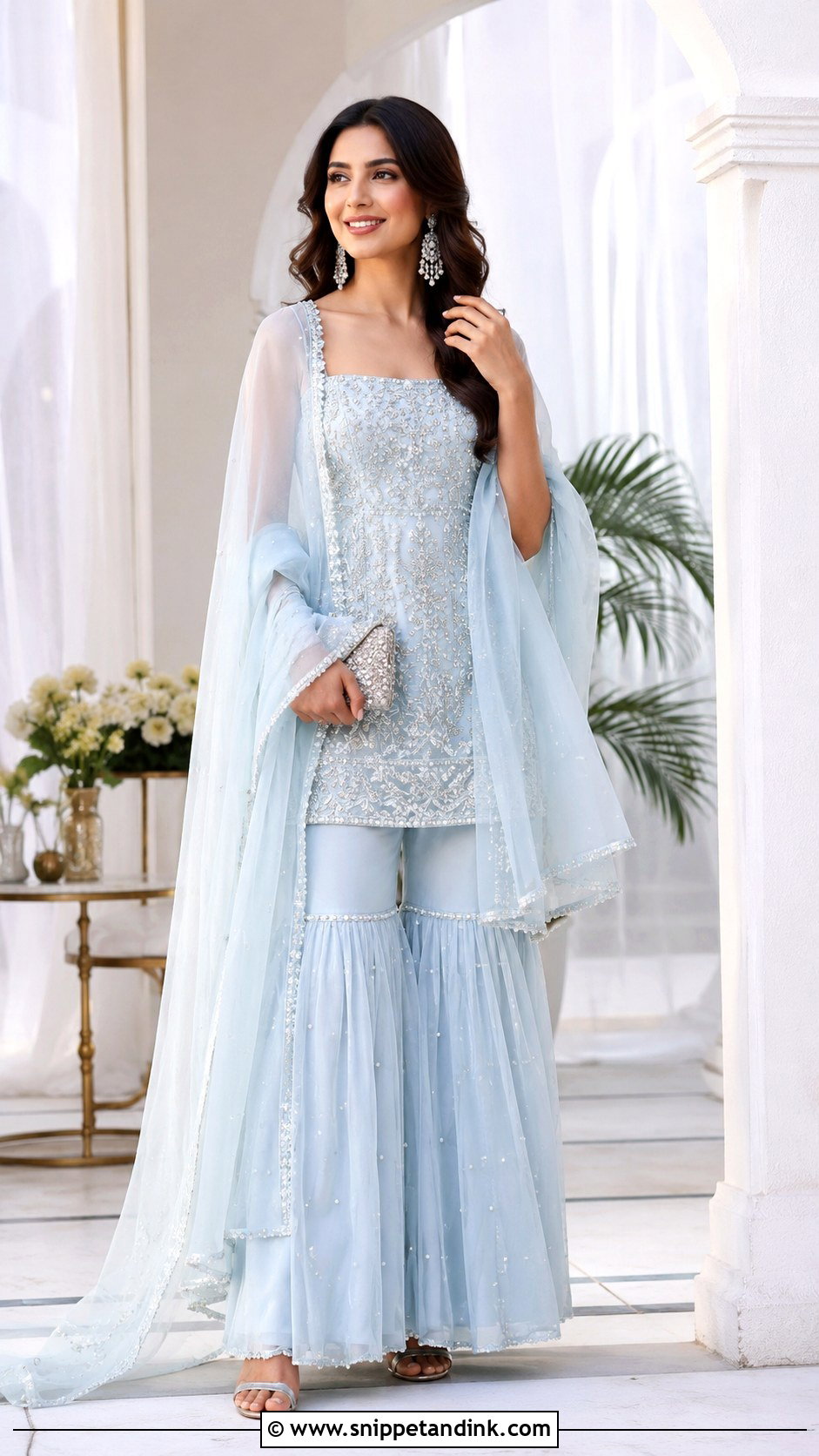 Powder Blue Garara With Cape Kurti - Snippet and Ink - 20 Garara Designs for Wedding