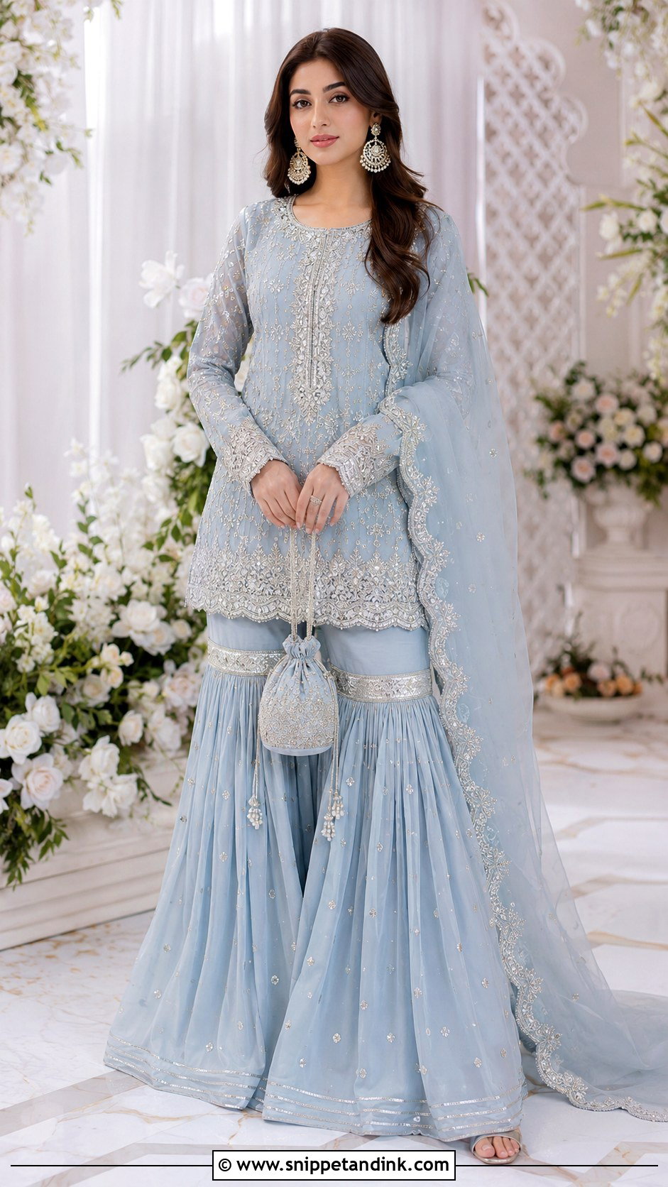 Powder Blue Gharara Pakistani Nikkah Dress - Snippet and Ink - 20 Pakistani Cousin Wedding Dress Ideas