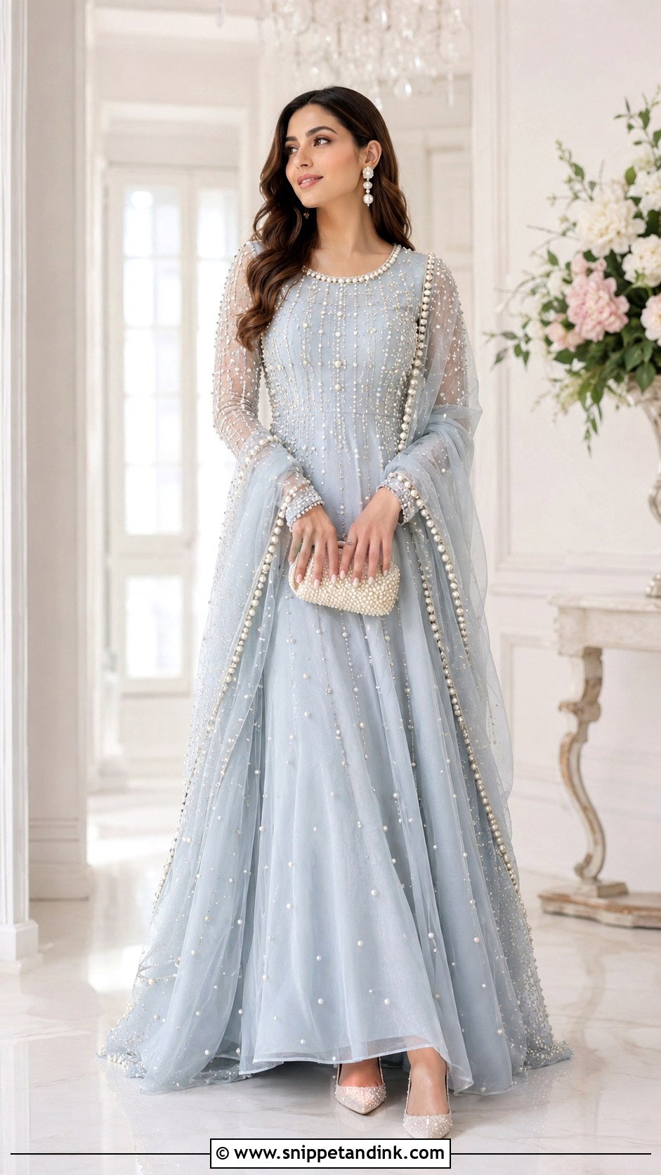 Powder Blue Gown With Pearl Work - Snippet and Ink - 30 Pakistani Wedding Dresses