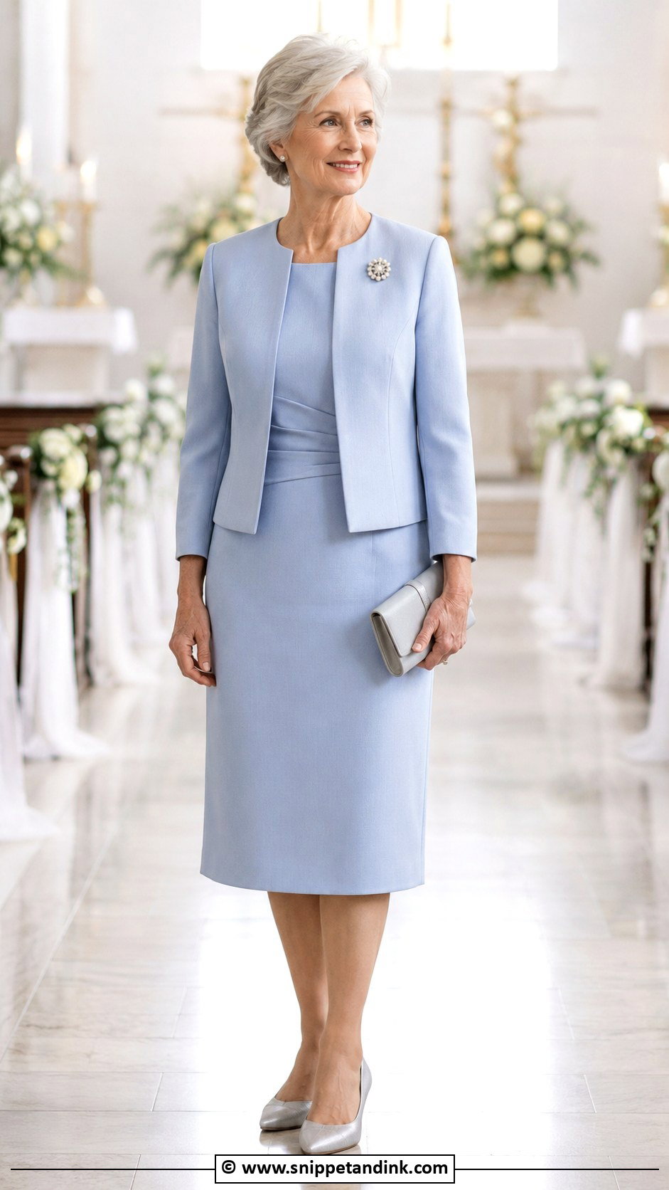 Powder Blue Jacket Dress Outfit - Snippet and Ink - 25 Grandma Wedding Outfit Ideas