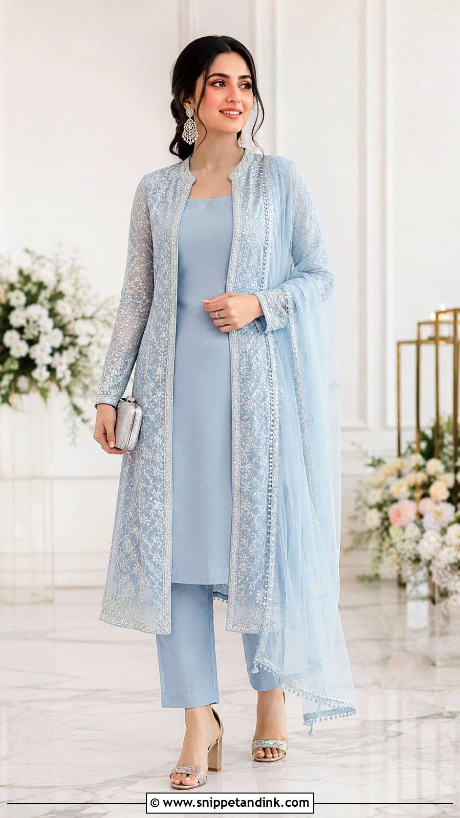 Powder Blue Jacket Punjabi Salwar Suit - Snippet and Ink - 20 Punjabi Salwar Suits Party Wear Wedding