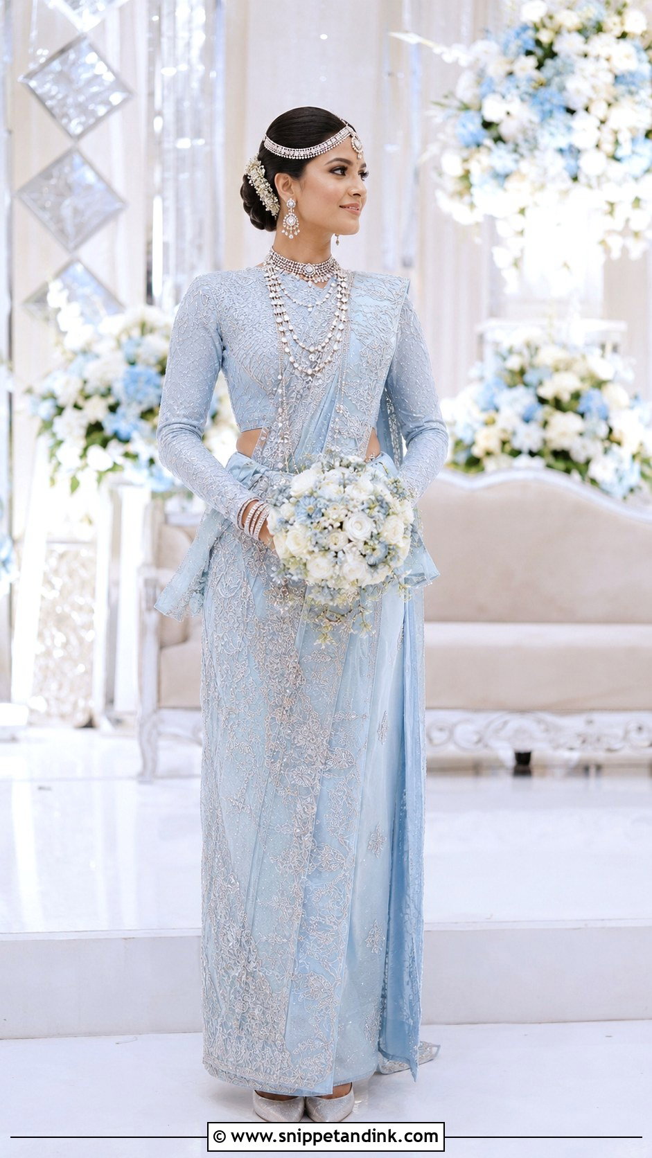 Powder Blue Kandyan Bride With Silver Jewelry - Snippet and Ink - 20 Kandian Bride Ideas