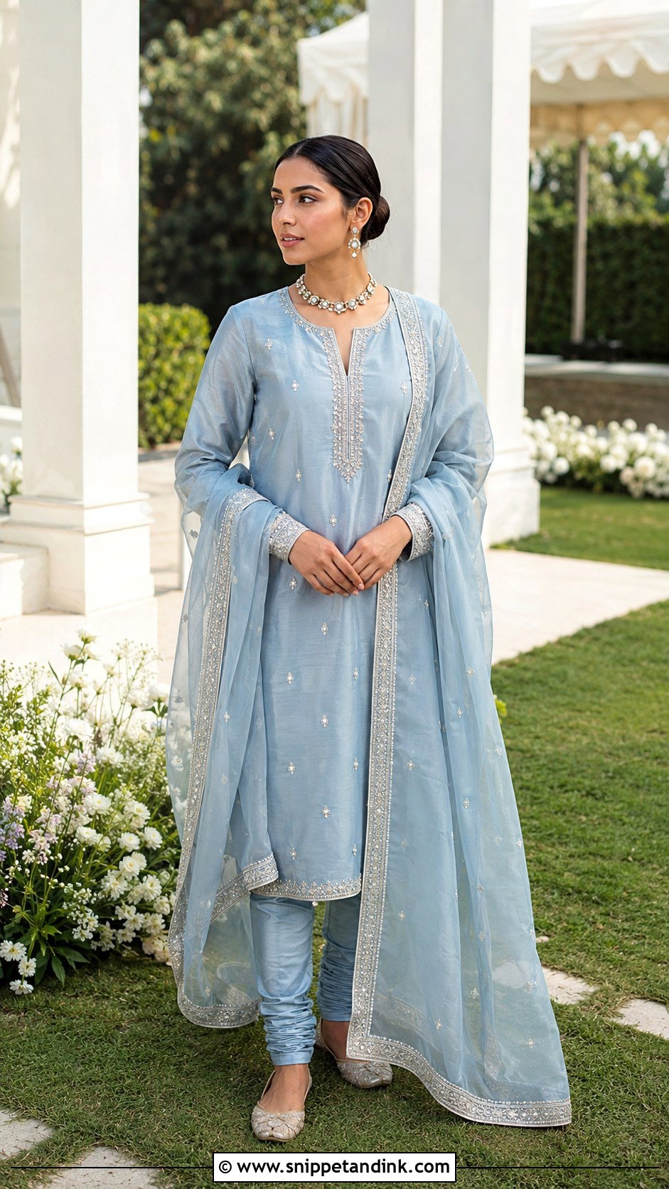 Powder Blue Khada Dupatta Day Wedding Outfit - Snippet and Ink - 20 Khada Duppata Hyderabadi Ideas