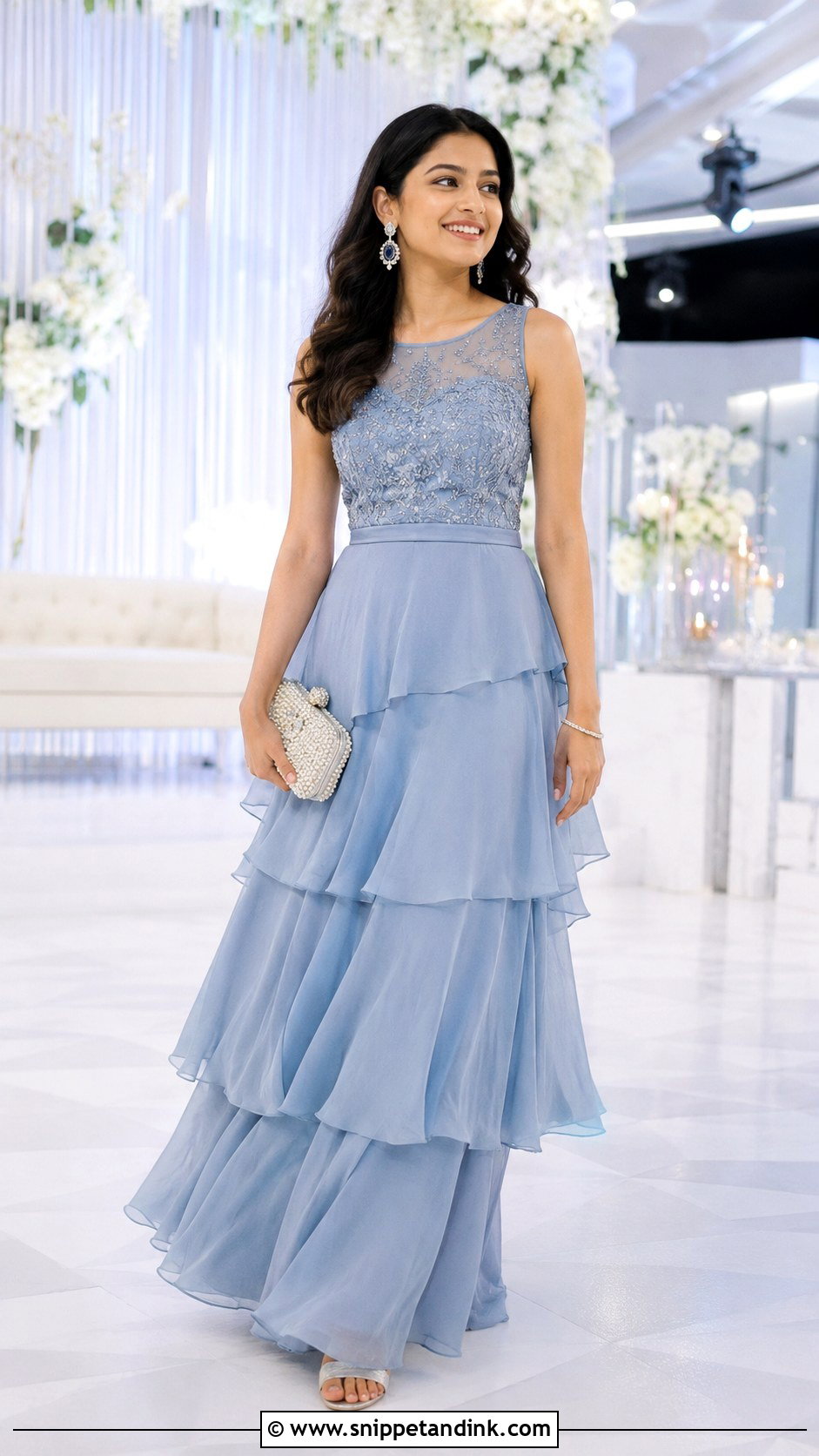 Powder Blue Layered Gown for Sangeet Function - Snippet and Ink - 20 Gown for Sangeet Function Ideas
