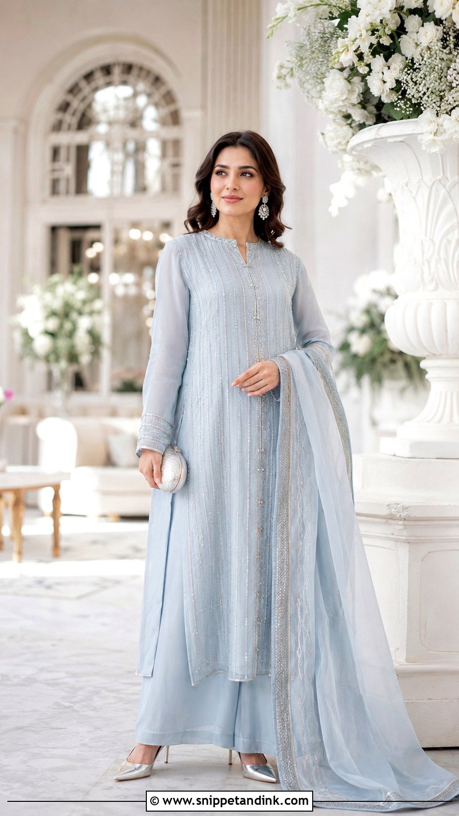 Powder Blue Long Shirt Palazzo Wedding Outfit - Snippet and Ink - 20 Long Shirt with Plazo Wedding Dress Ideas