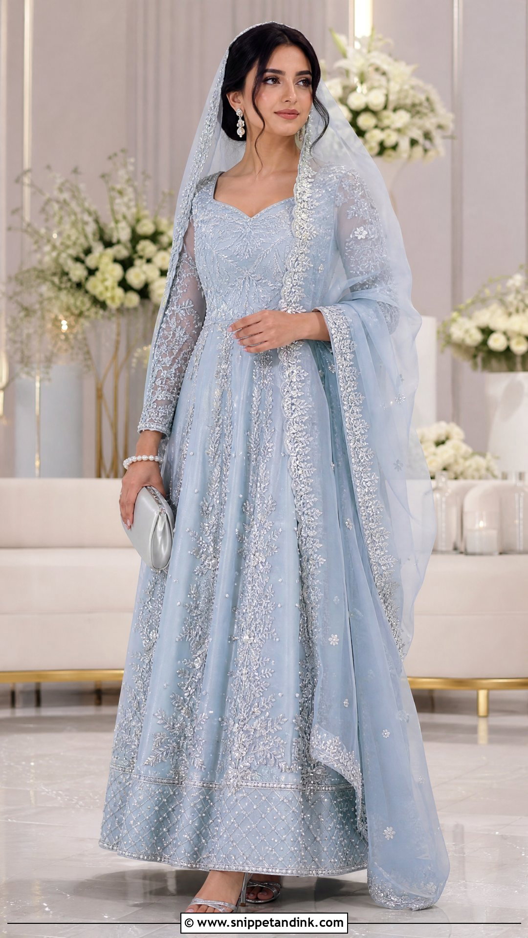 Powder Blue Maxi Nikkah Bridal Dress - Snippet and Ink - 20 Nikkah Bridal Dress Ideas