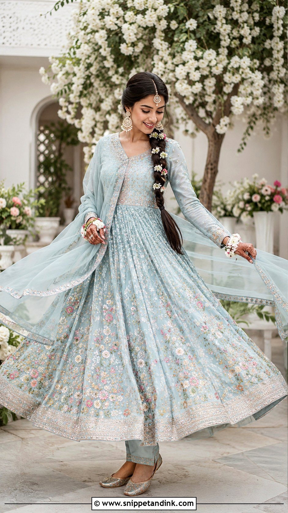 Powder Blue Mehendi Anarkali - Snippet and Ink - 20 Bridal Mehendi Outfits