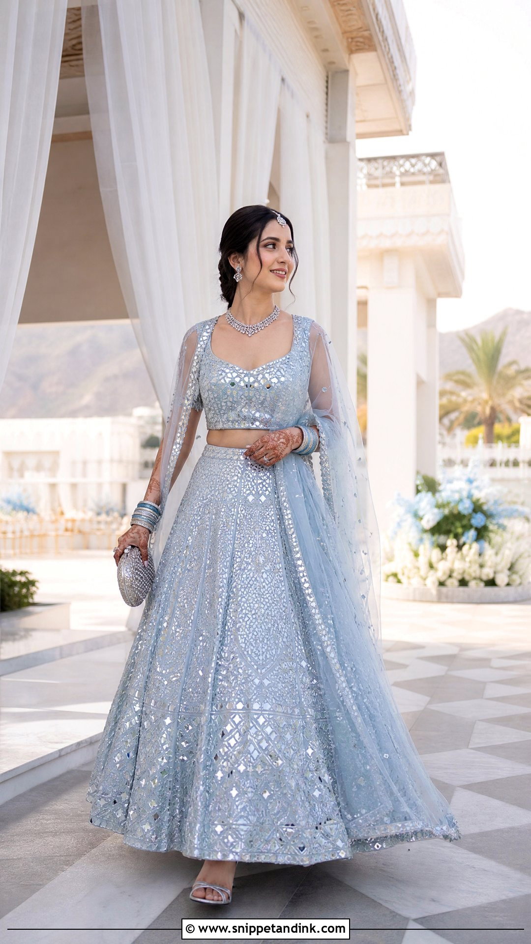 Powder Blue Mirror Work Bridal Lehenga - Snippet and Ink - 20 Indian Bridal Photos Wedding Dresses