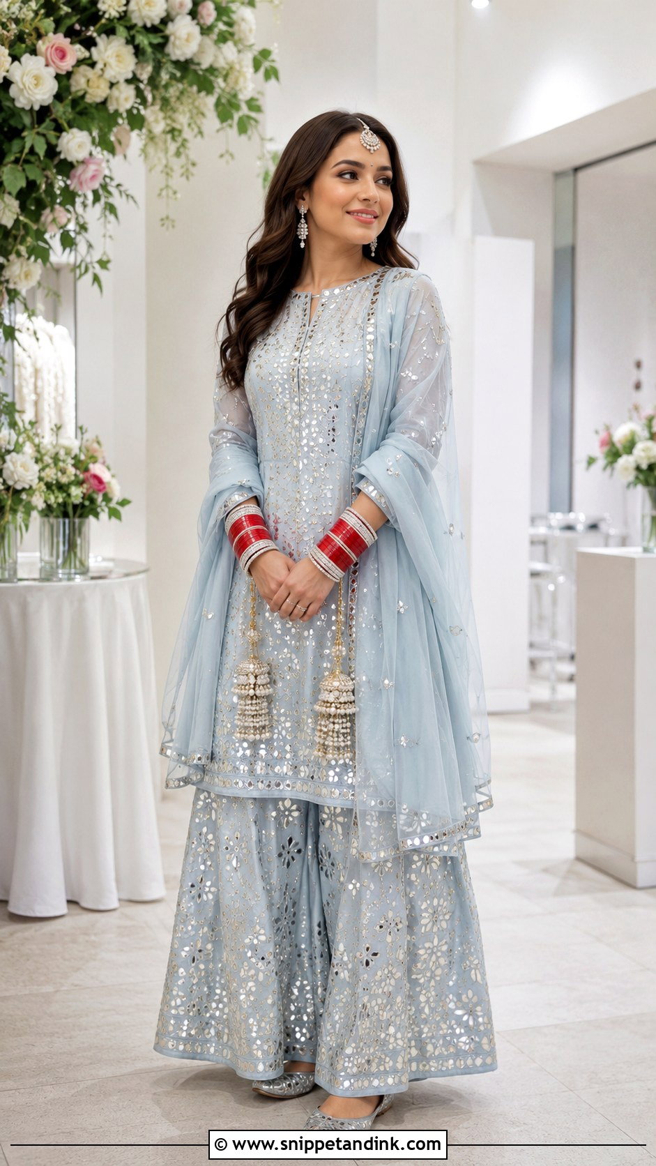 Powder Blue Mirror Work Chooda Ceremony Outfit - Snippet and Ink - 20 Chooda Ceremony Outfit Ideas