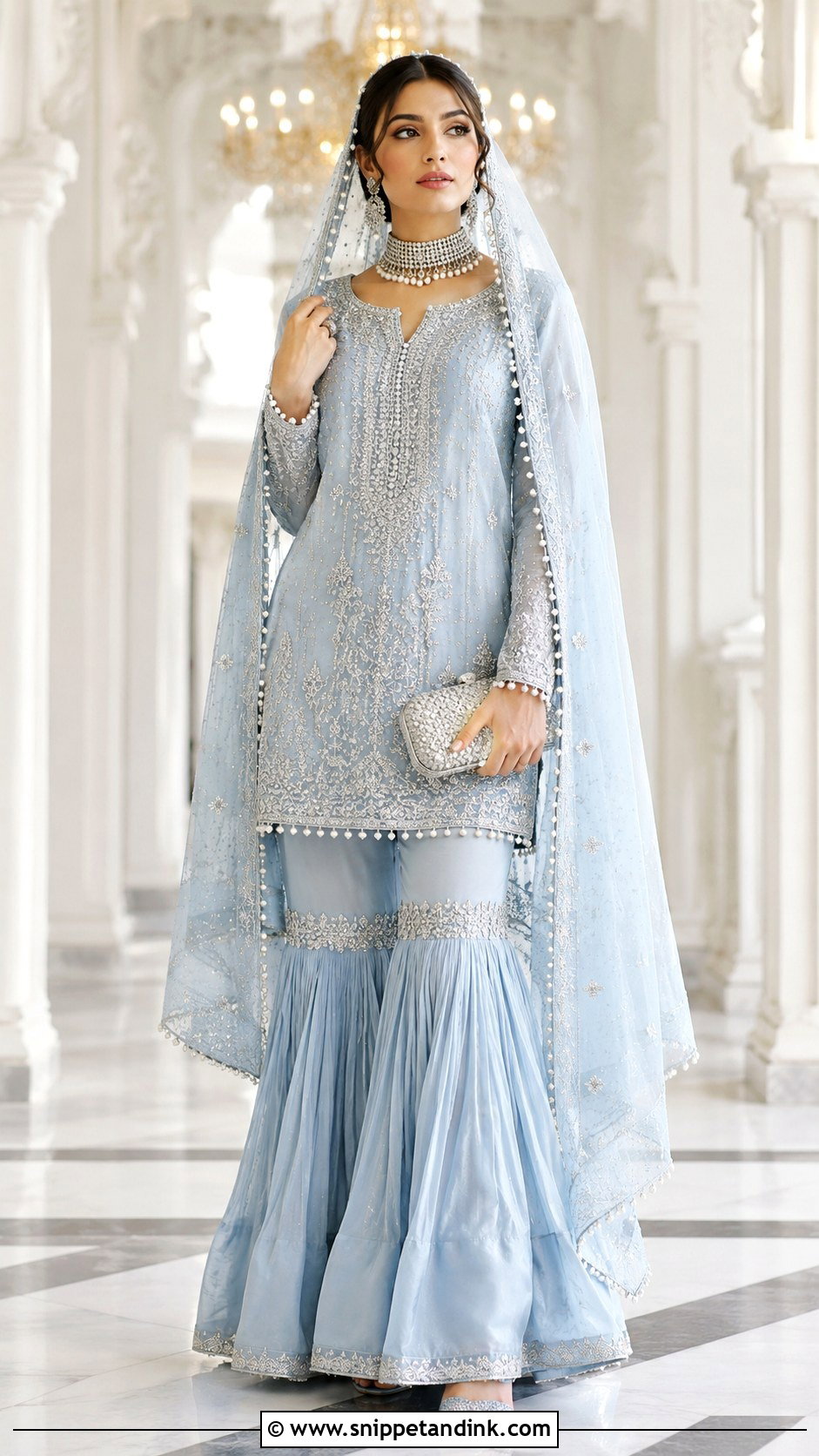 Powder Blue Nikah Garara Outfit - Snippet and Ink - 20 Nikah Garara Ideas