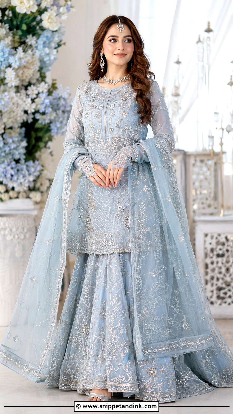 Powder Blue Nikah Lehenga With Silver Work - Snippet and Ink - 25 Pakistani Nikah Bridal Wear Ideas
