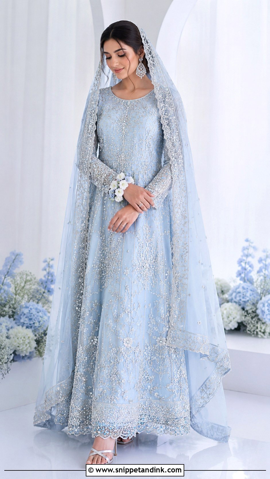 Powder Blue Nikah Maxi Outfit - Snippet and Ink - 25 Nikah Outfit Muslim Pakistani Bridal Ideas