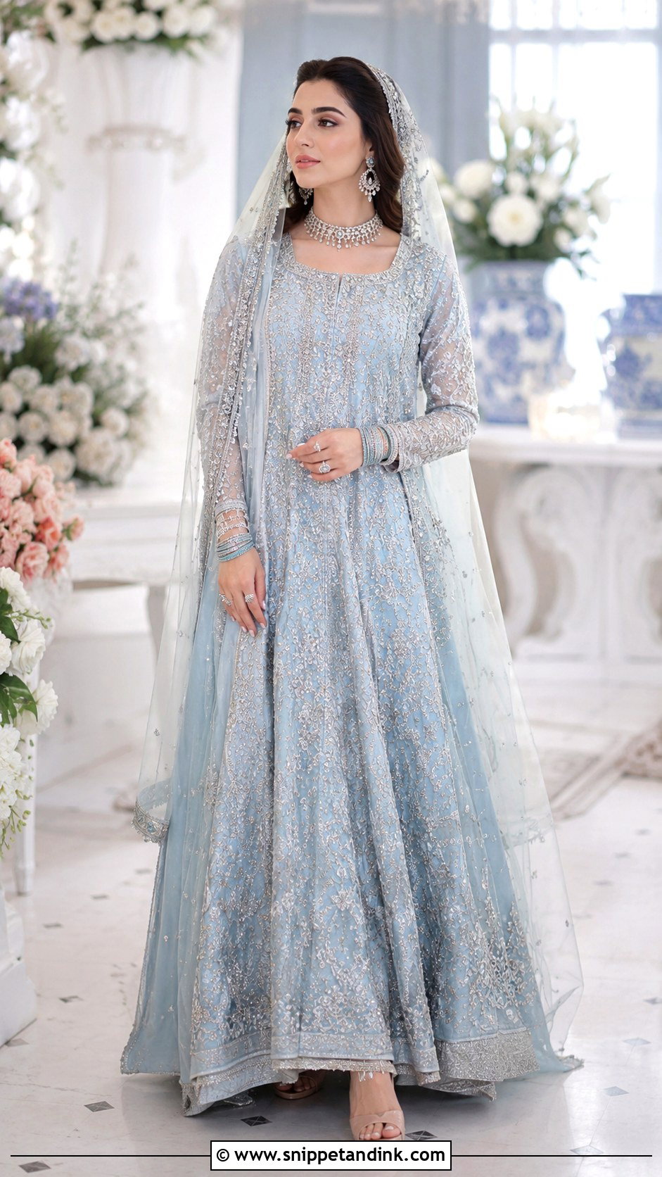 Powder Blue Nikah Pishwas Dress - Snippet and Ink - 25 Nikah Dress Pakistani Brides Ideas
