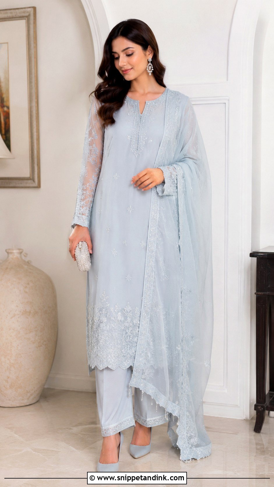 Powder Blue Nikkah Chiffon Outfit - Snippet and Ink - 25 Simple Nikkah Outfit Ideas