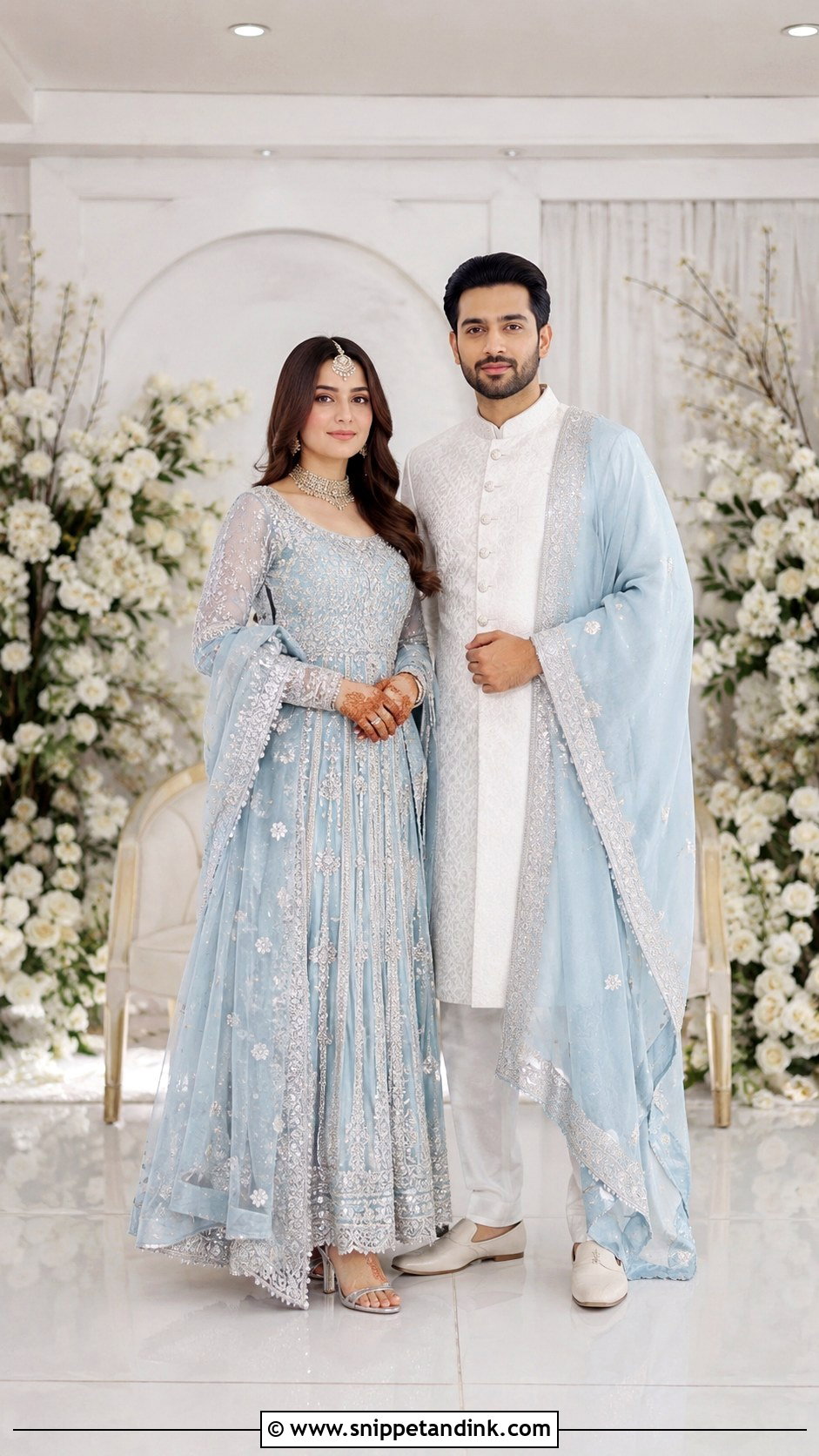 Powder Blue Nikkah Couple Outfit - Snippet and Ink - 25 Nikkah Couple Outfit Ideas