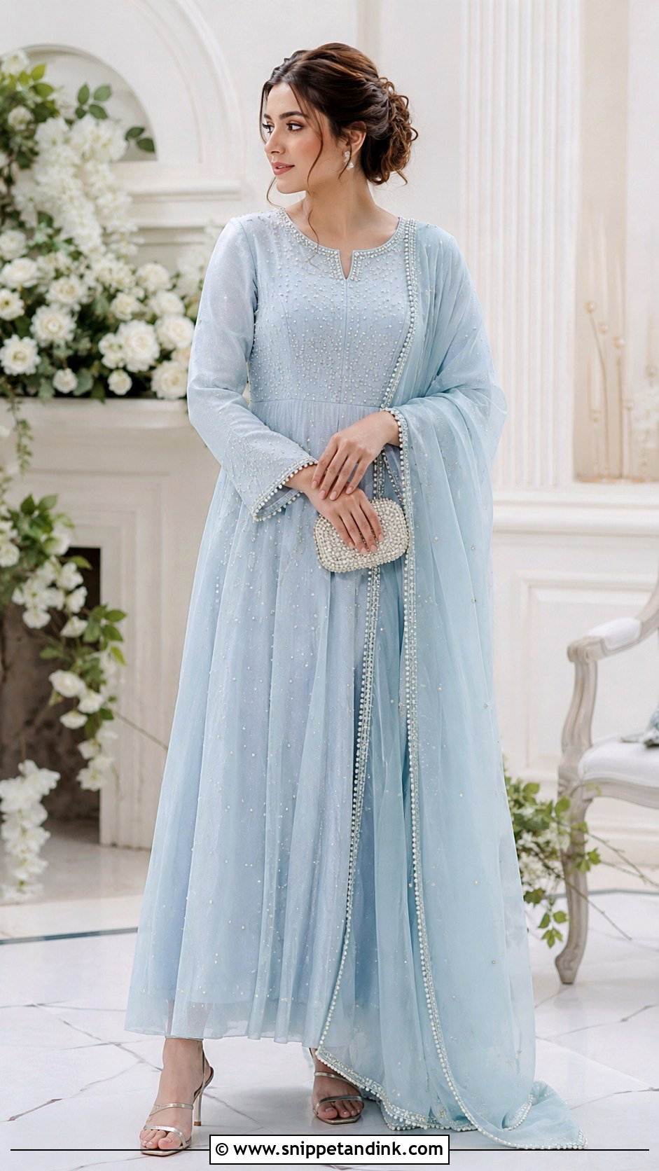 Powder Blue Nikkah Dress With Pearls - Snippet and Ink - 25 Simple Nikkah Dress Ideas