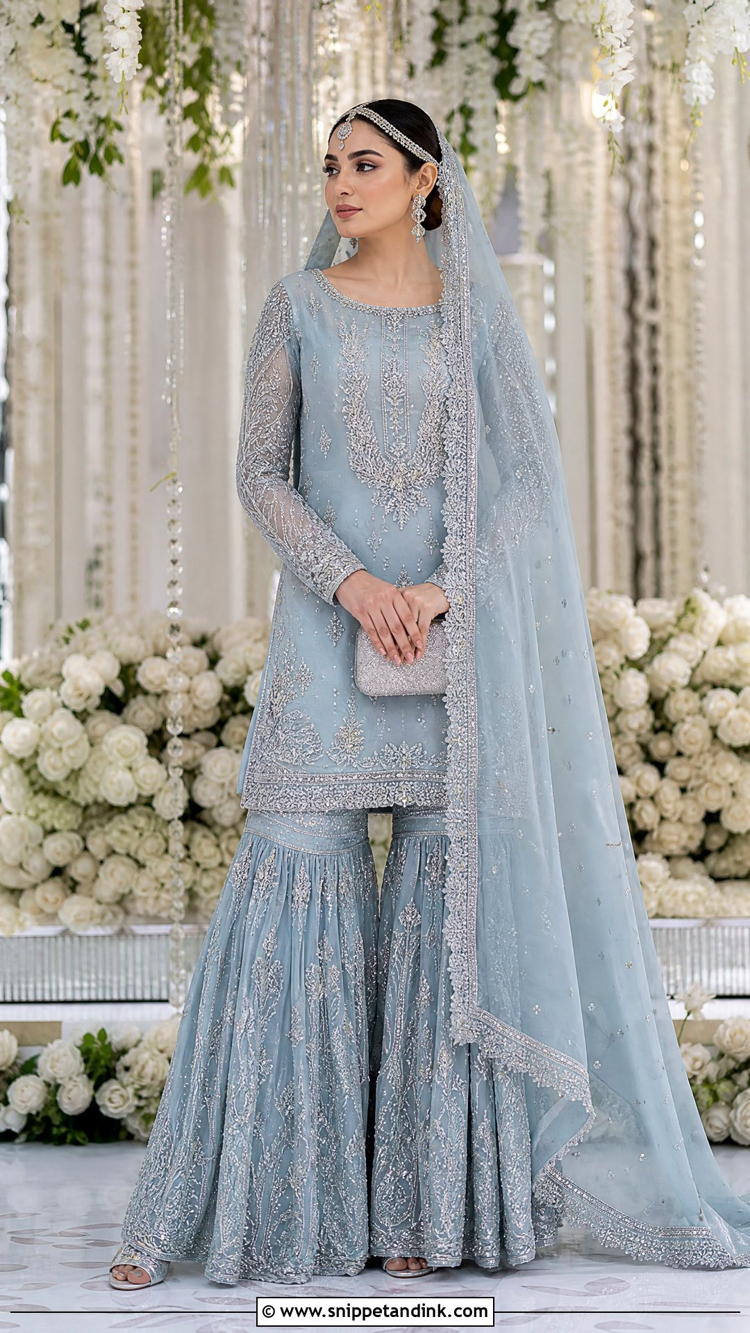 Powder Blue Nikkah Gharara With Crystal Work - Snippet and Ink - 20 Nikkah Gharara Outfit Ideas