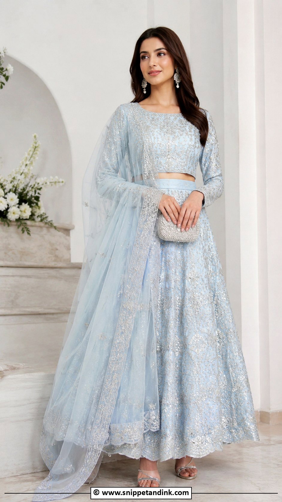 Powder Blue Nikkah Lehenga Outfit - Snippet and Ink - 30 Nikkah Look Ideas