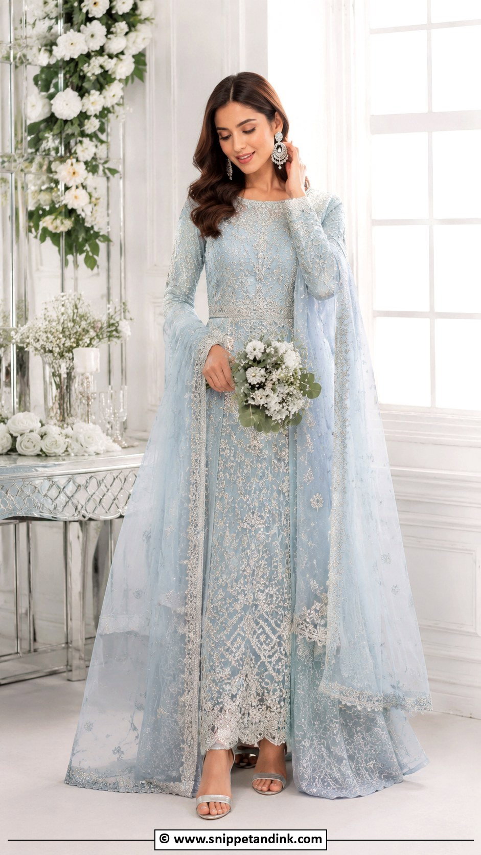 Powder Blue Nikkah Maxi With Silver Work - Snippet and Ink - 30 Pakistani Nikkah Dress Ideas