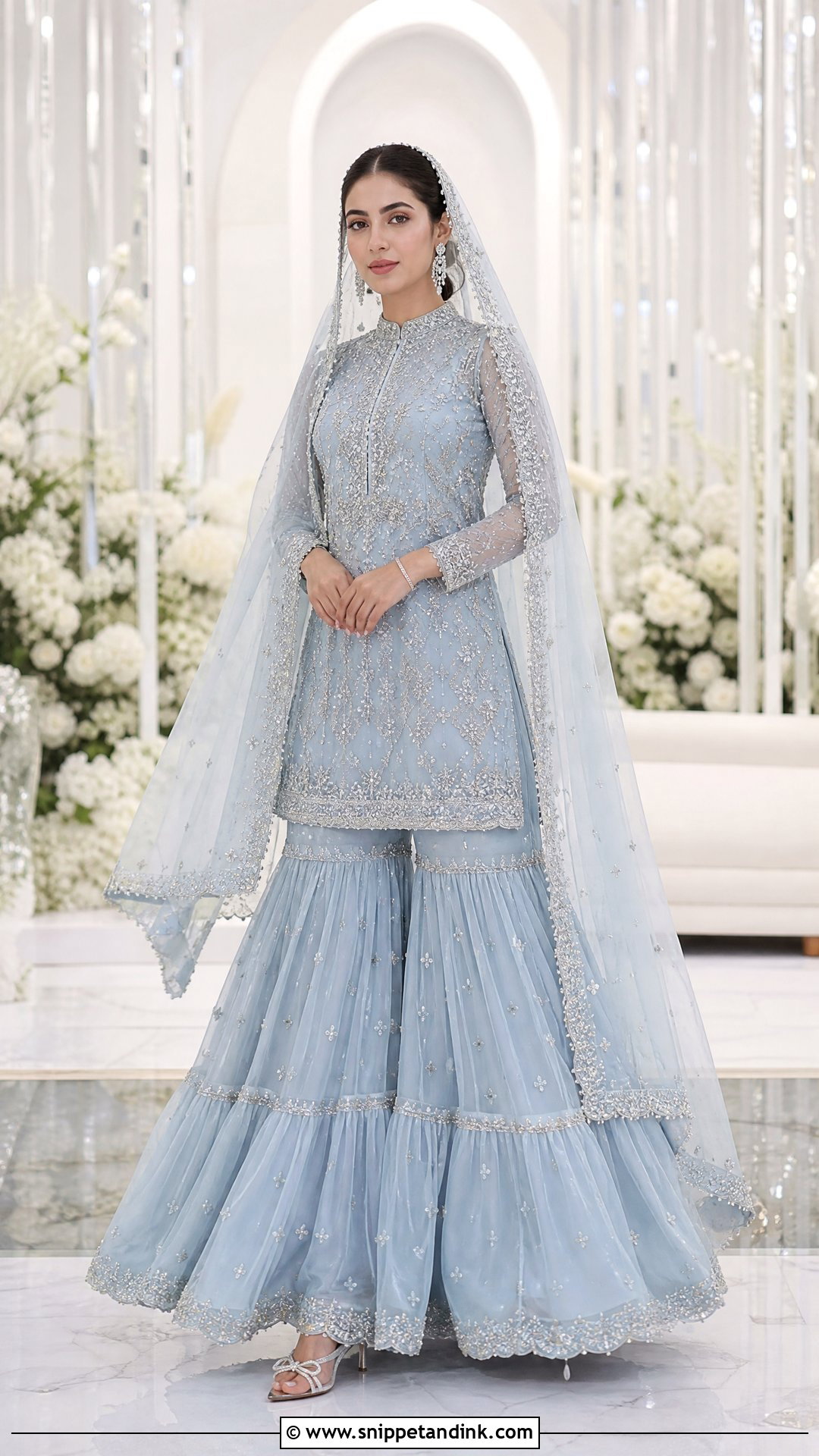 Powder Blue Nikkah Sharara With Crystal Work - Snippet and Ink - 20 Nikkah Sharara Ideas