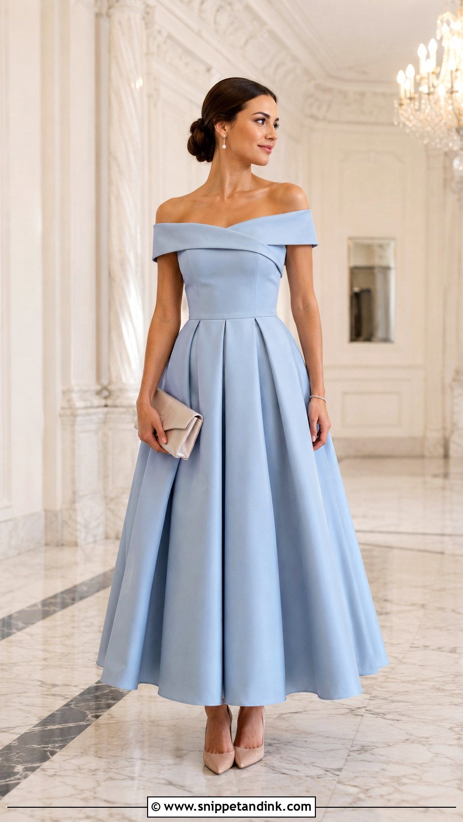 Powder Blue Off Shoulder Ballgown - Snippet and Ink - 20 Blue Ballgown Ideas