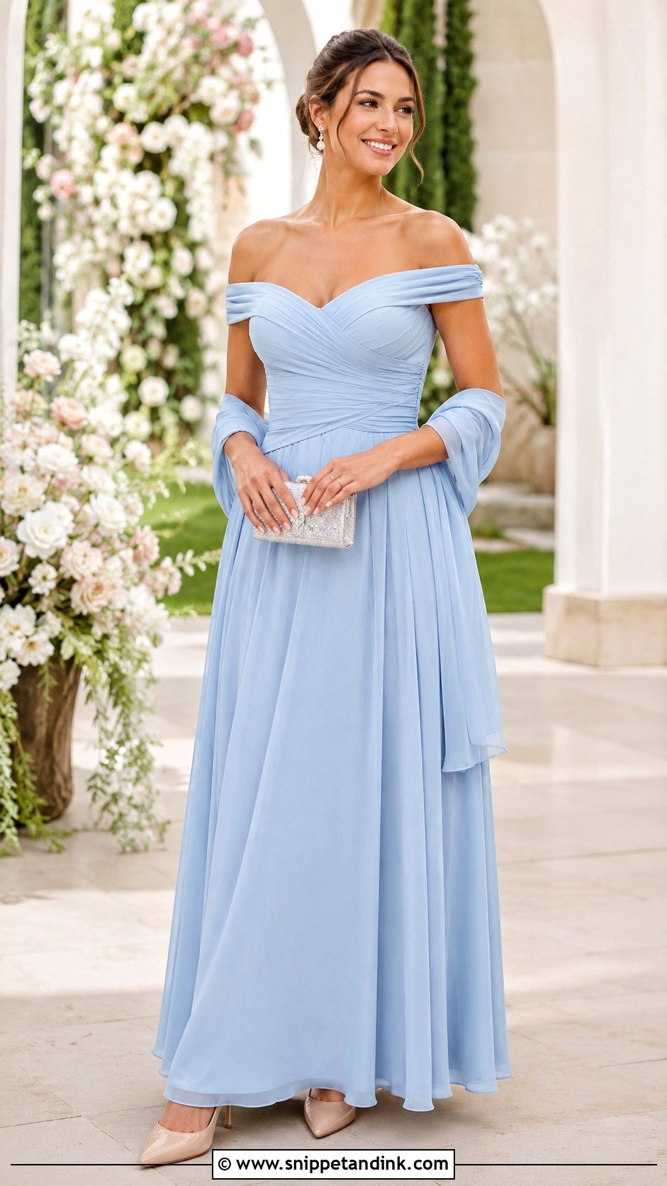 Powder Blue Off Shoulder Gown - Snippet and Ink - 20 Blue Gown Ideas