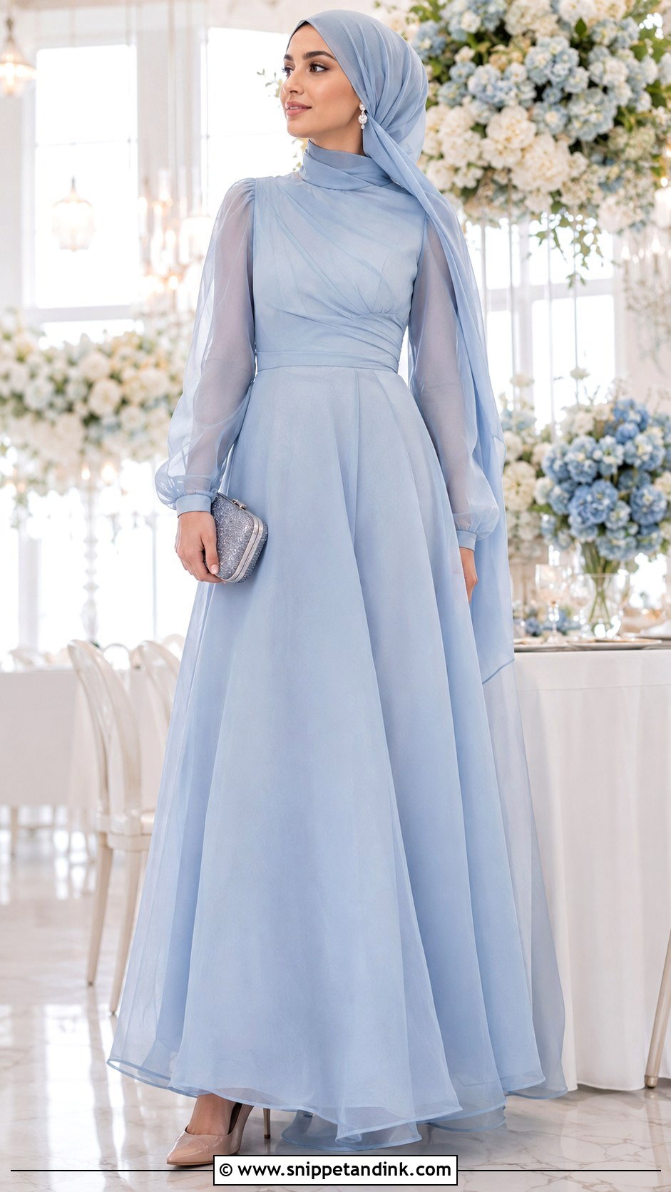 Powder Blue Organza Hijab Dress - Snippet and Ink - 20 Hijab Dresses for Wedding Party