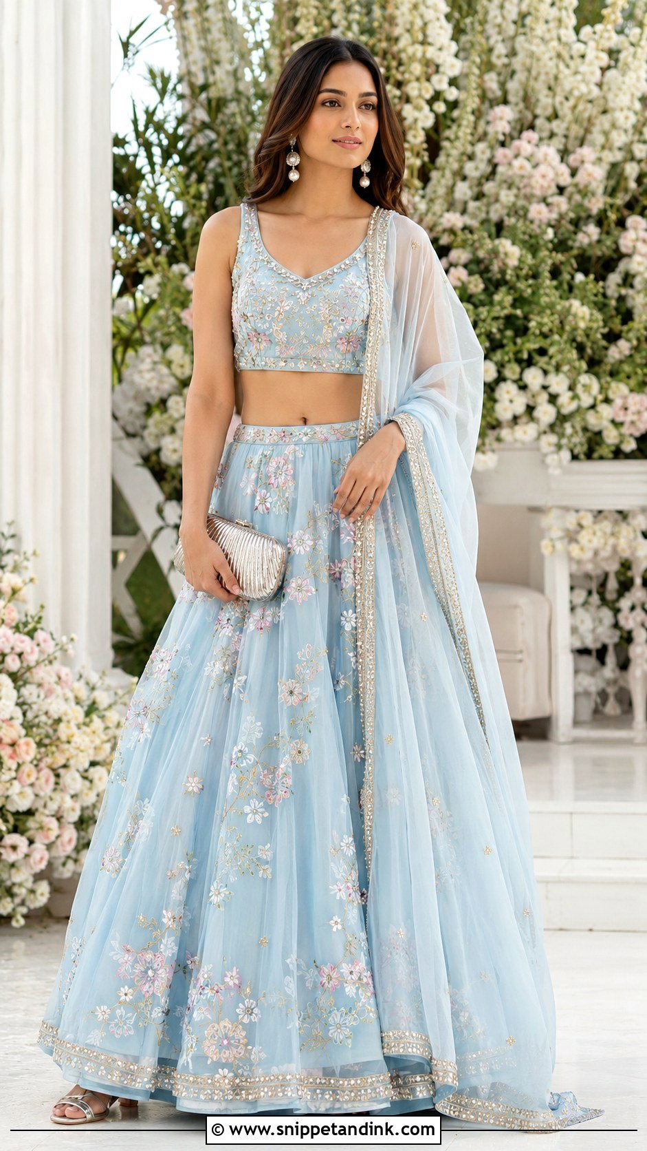 Powder Blue Organza Lehenga For Indian Wedding - Snippet and Ink - 20 Blue Indian Wedding Dress Ideas