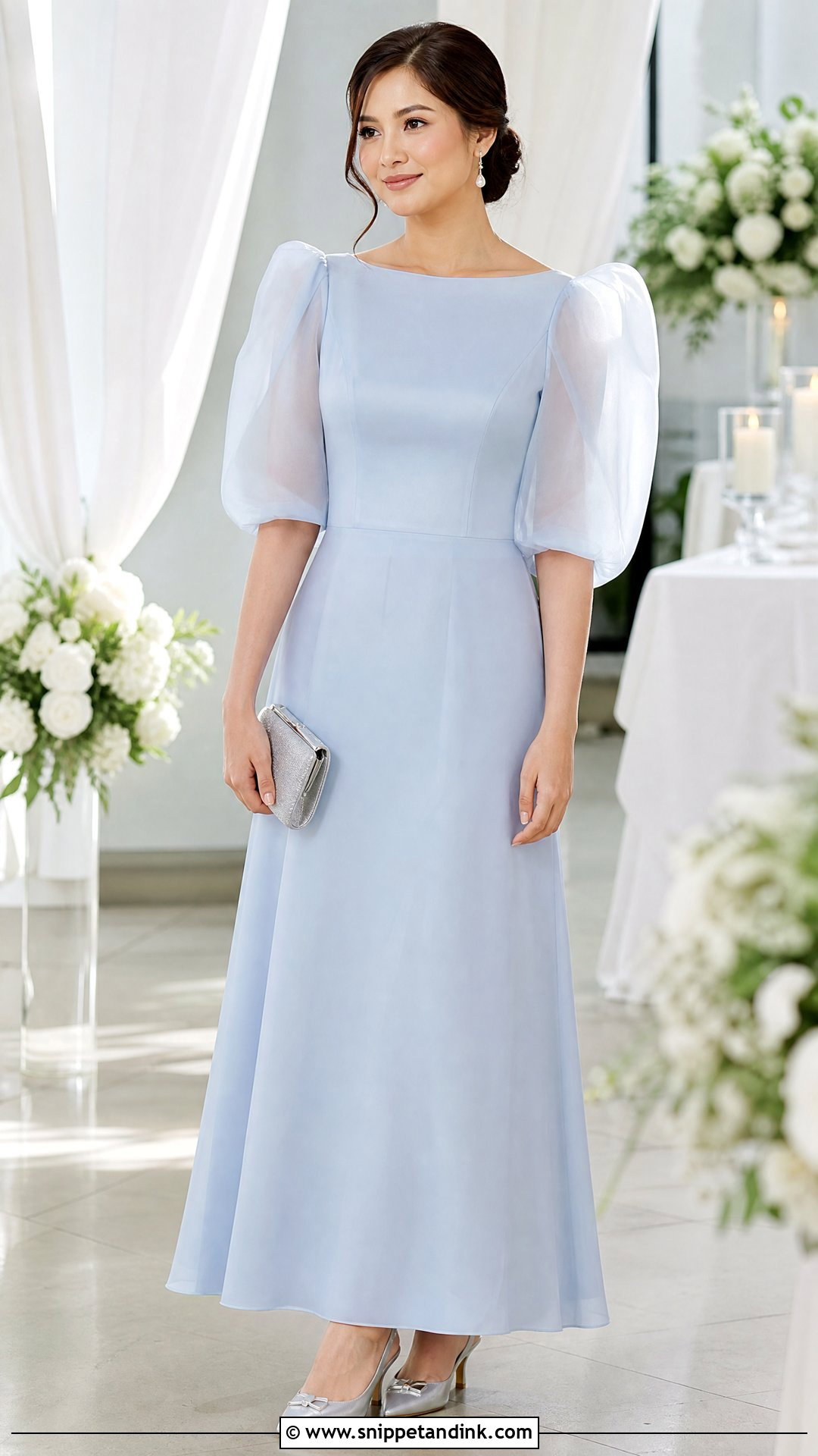 Powder Blue Organza Sleeve Ninang Dress - Snippet and Ink - 20 Ninang Outfit for Wedding Ideas