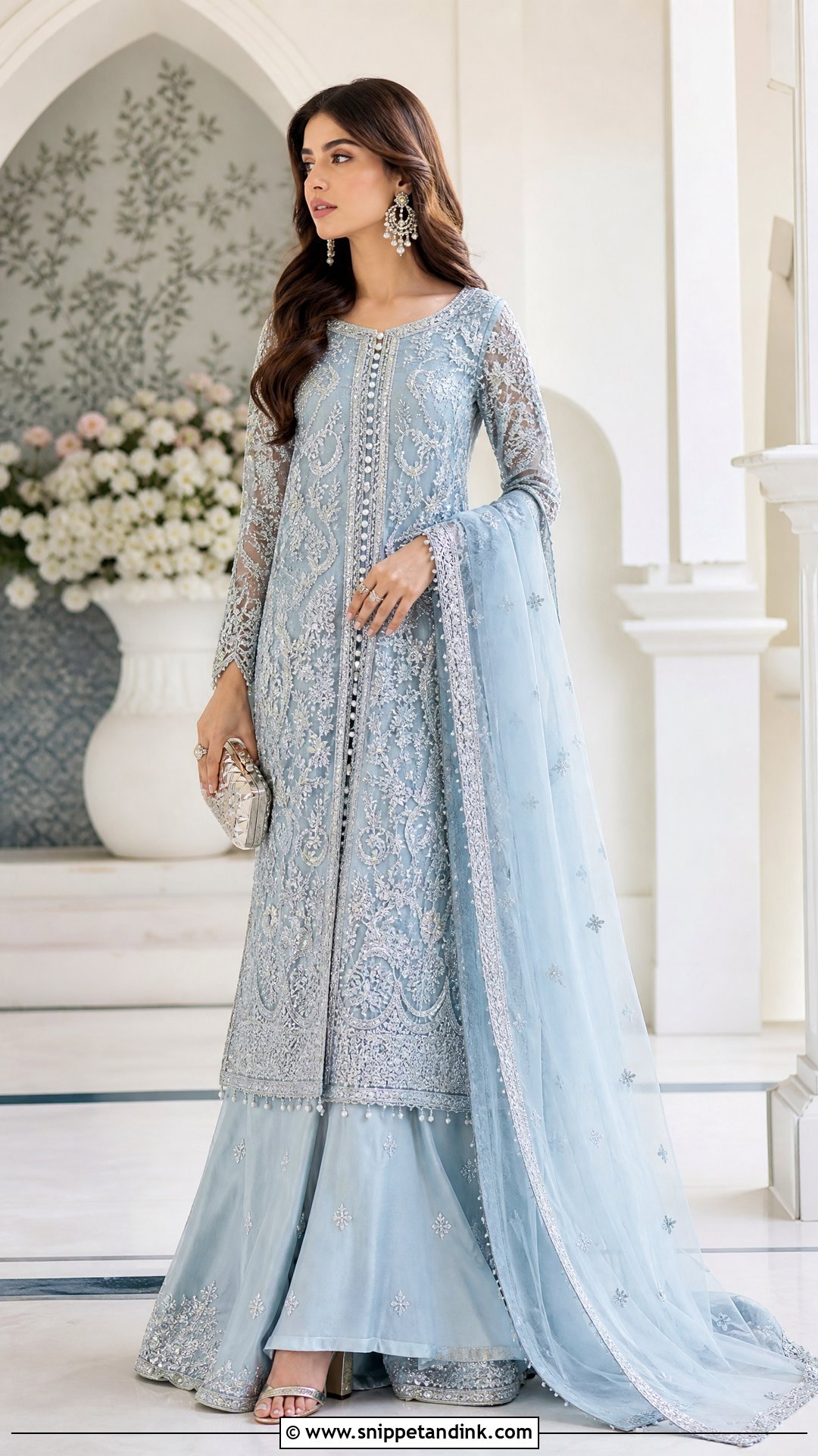 Powder Blue Pakistani Bridal Lehenga - Snippet and Ink - 20 Simple Pakistani Bridal Dresses