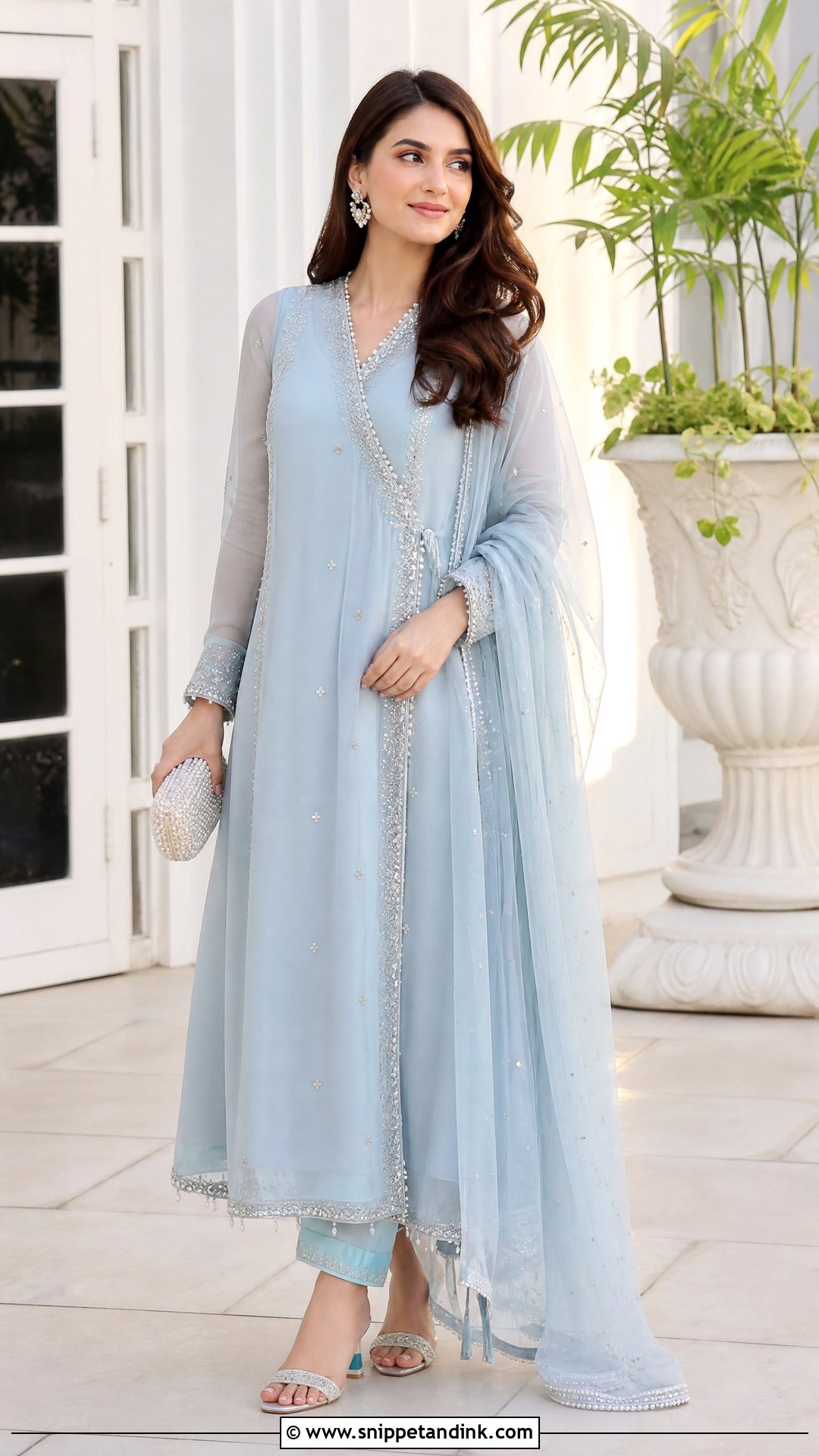 Powder Blue Pakistani Sister Angrakha Dress - Snippet and Ink - 20 Pakistani Sister Wedding Dress Ideas
