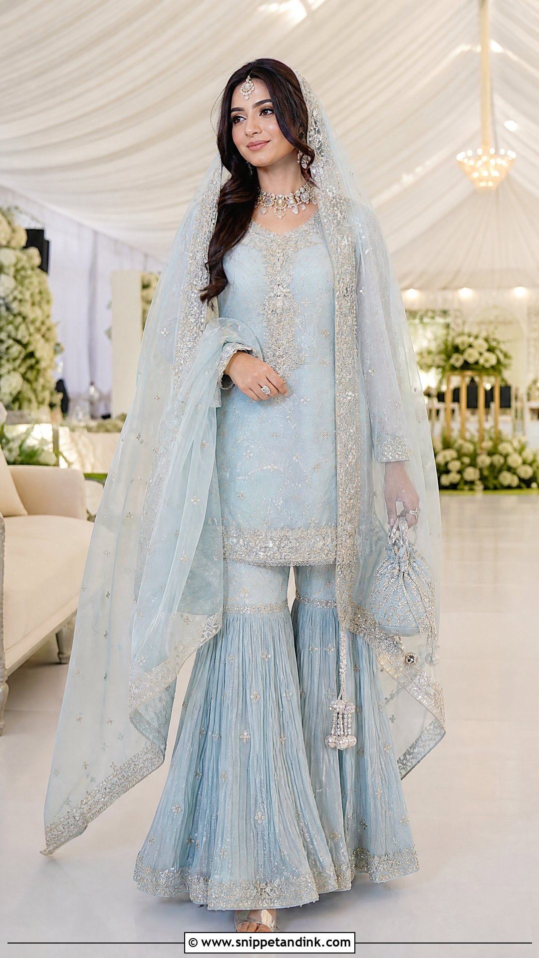 Powder Blue Pakistani Walima Bridal Sharara - Snippet and Ink - 20 Pakistani Walima Bridal Dresses