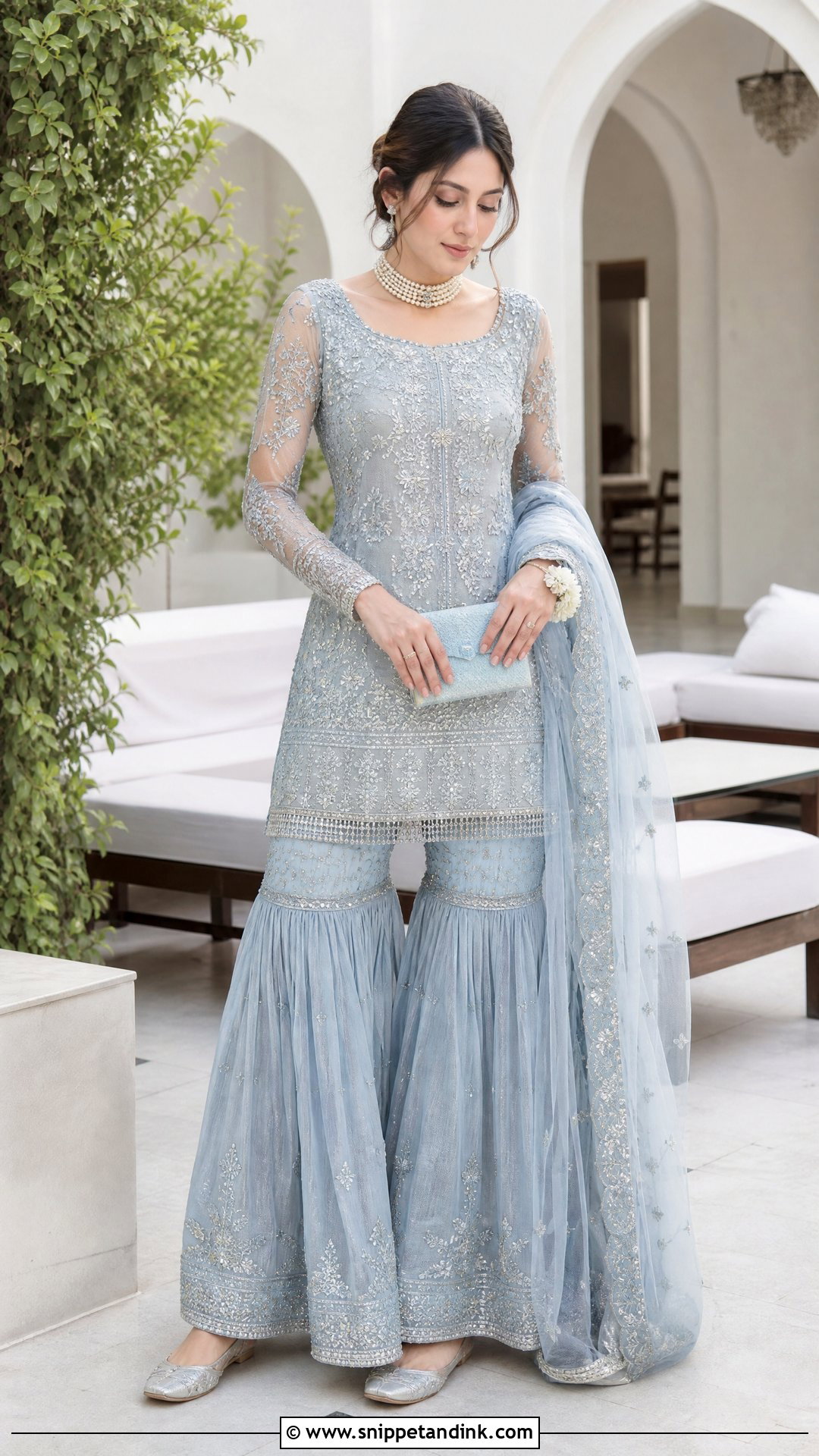 Powder Blue Pakistani Wedding Gharara - Snippet and Ink - 25 Simple Pakistani Wedding Dress Ideas