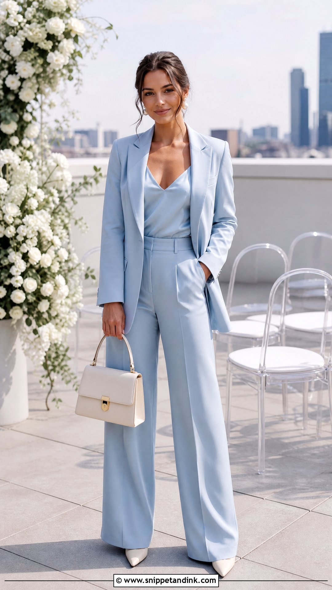 Powder Blue Pantsuit Bridesmaid Outfit - Snippet and Ink - 20 Spring Wedding Party Attire Ideas