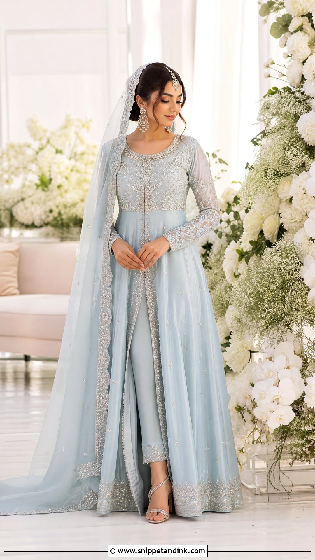 Powder Blue Pastel Nikkah Pishwas - Snippet and Ink - 20 Pastel Nikkah Outfit Ideas