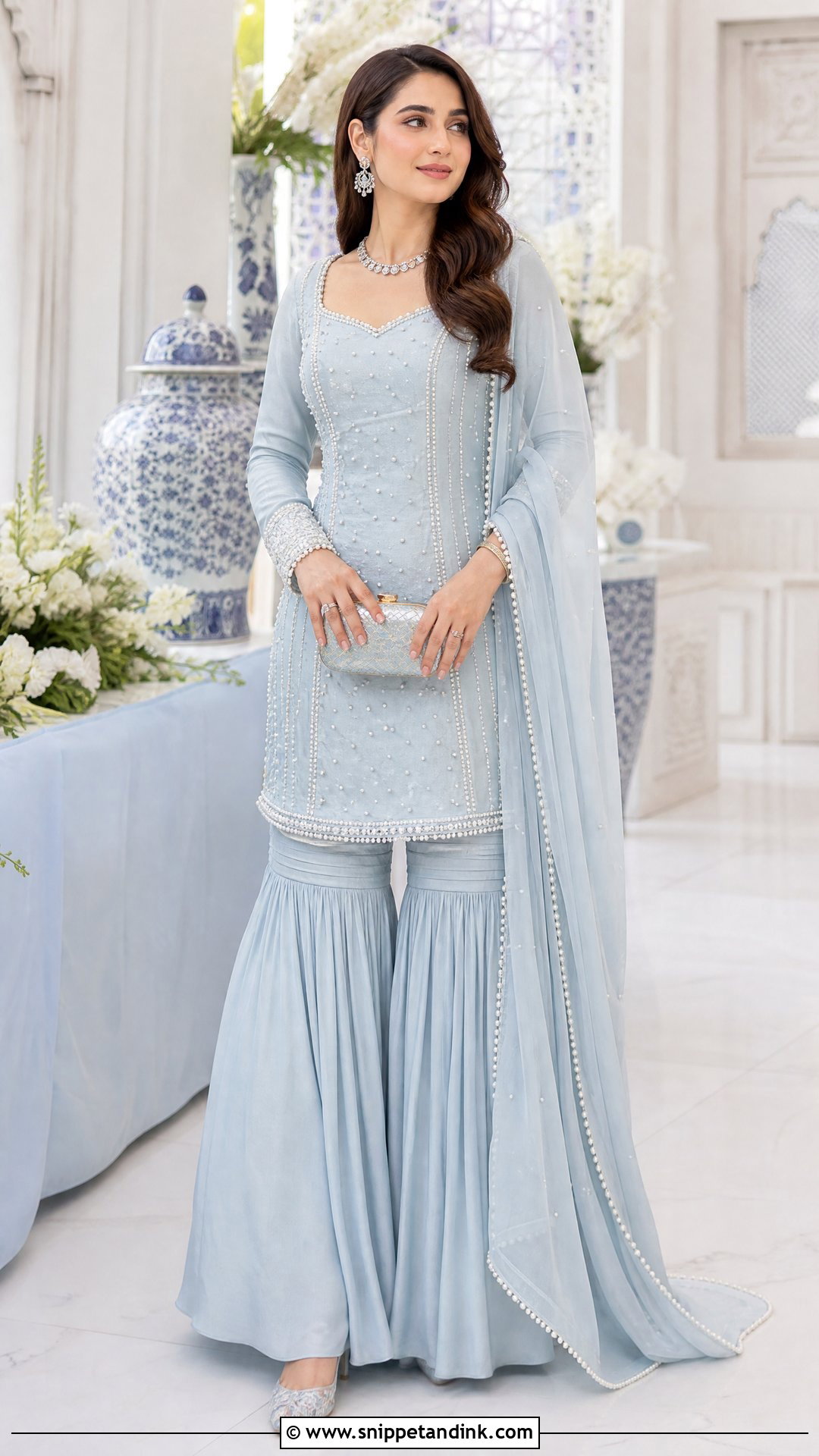 Powder Blue Pearl Bridal Sharara Suit - Snippet and Ink - 20 Bridal Sharara Suit Ideas