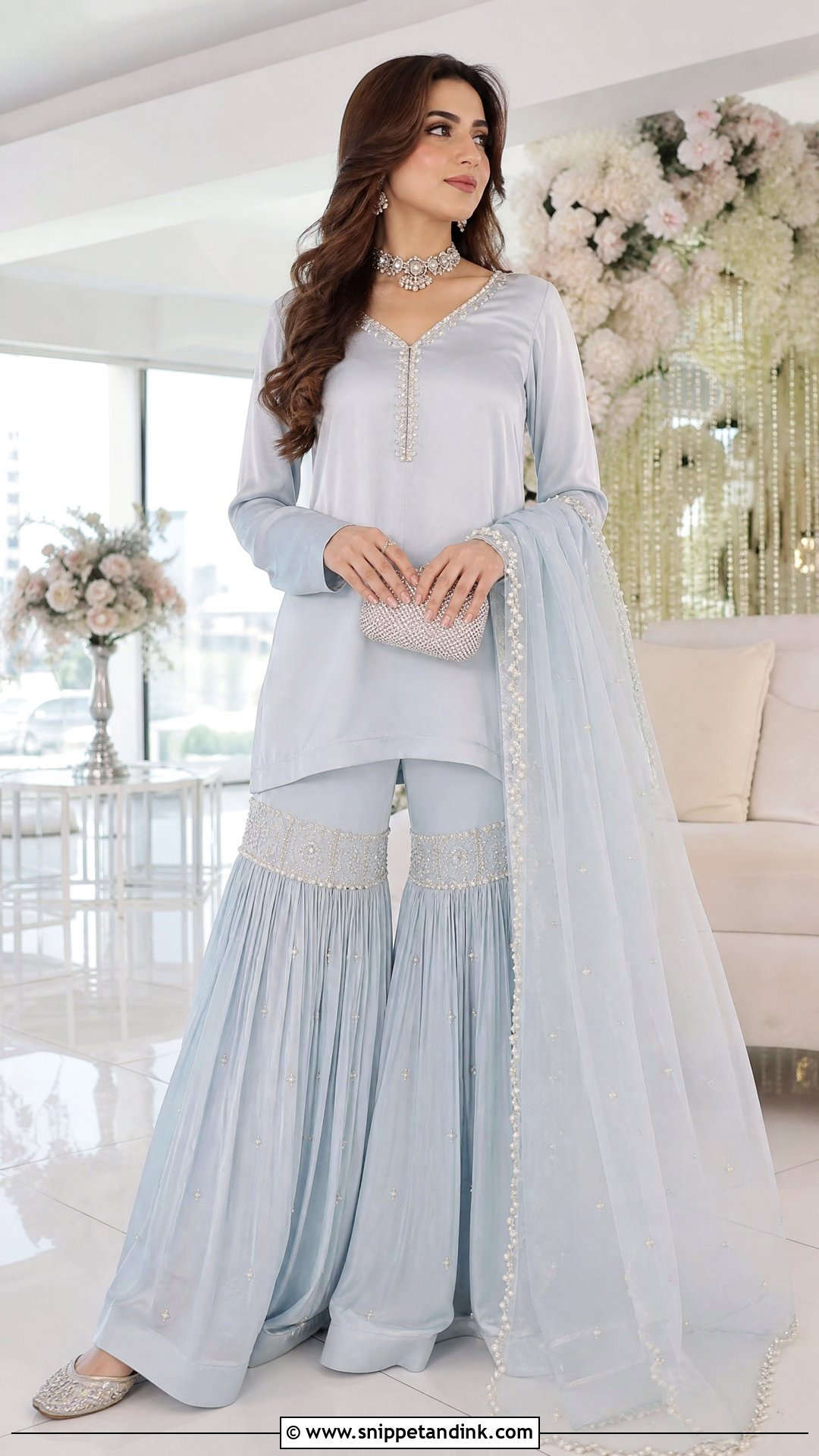 Powder Blue Pearl Work Garara - Snippet and Ink - 20 Latest Garara Designs for Wedding