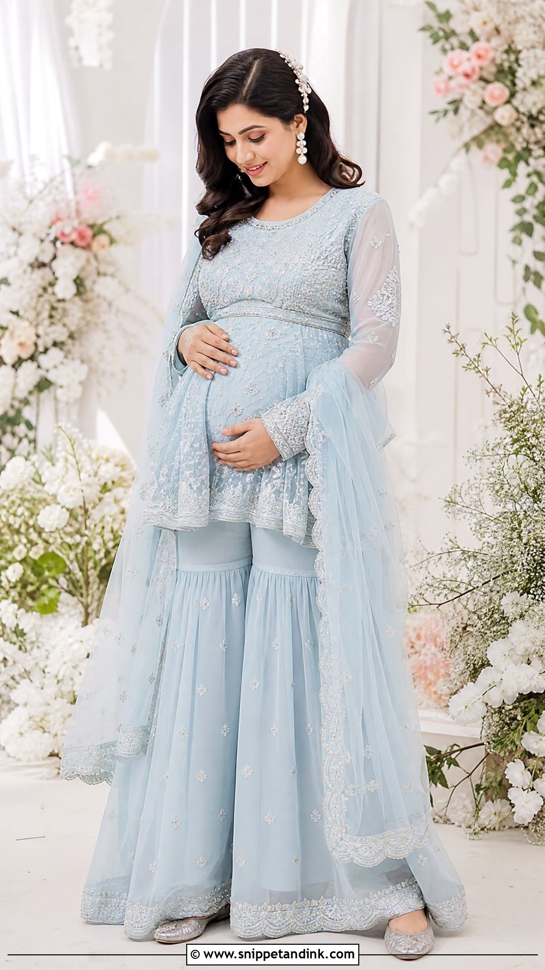 Powder Blue Peplum Sharara Godbharai Look - Snippet and Ink - 25 Godbharai Look Ideas