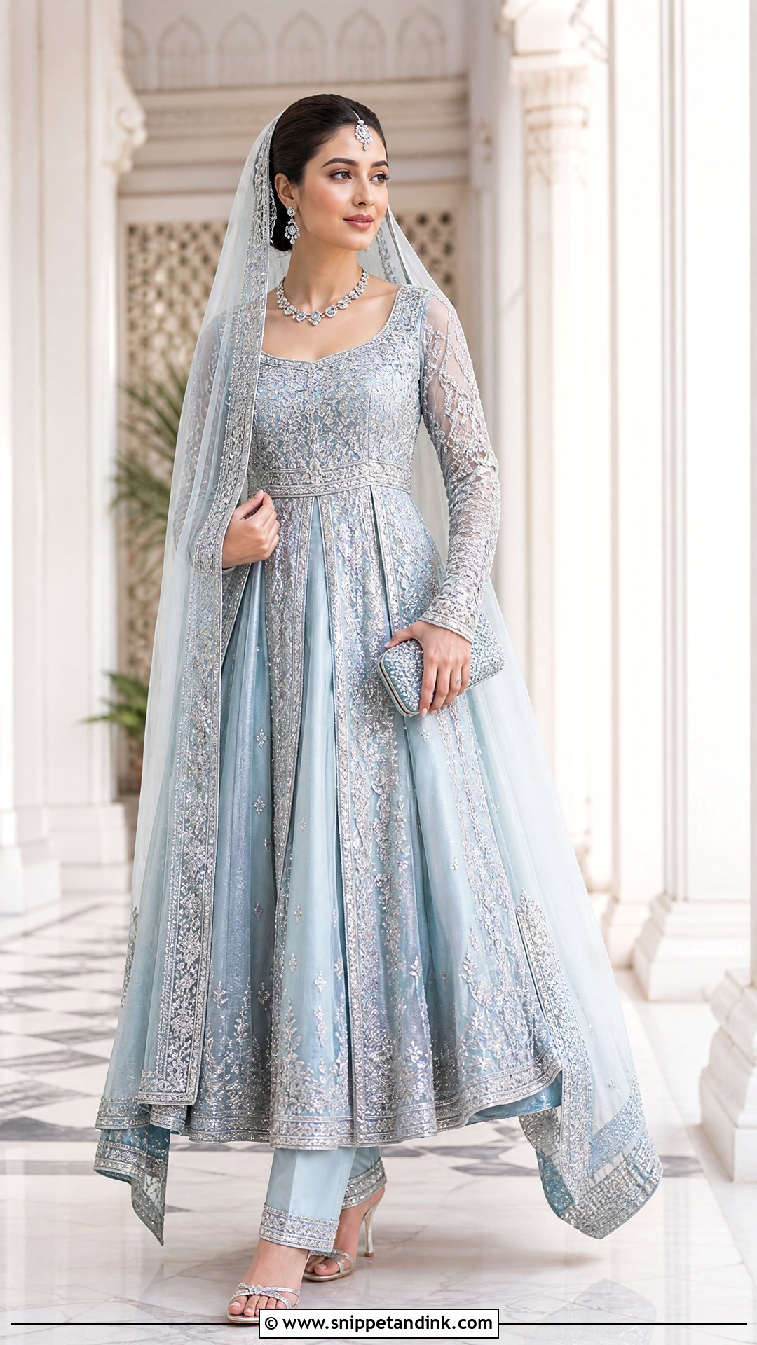 Powder Blue Pishwas Pakistani Wedding Dress - Snippet and Ink - 20 New Pakistani Wedding Dresses