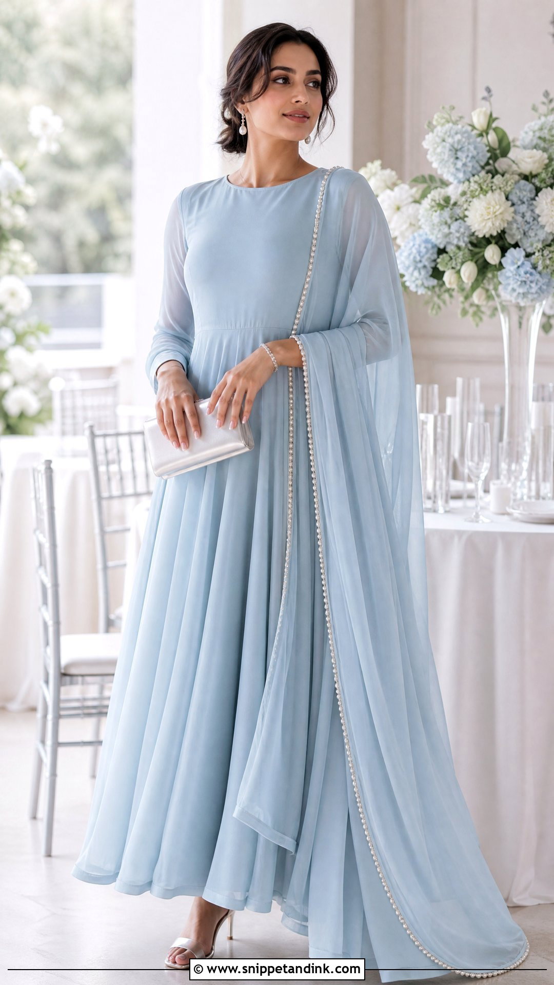 Powder Blue Plain Suit With Pearl Dupatta - Snippet and Ink - 20 Plane Suit with Heavy Dupatta Ideas