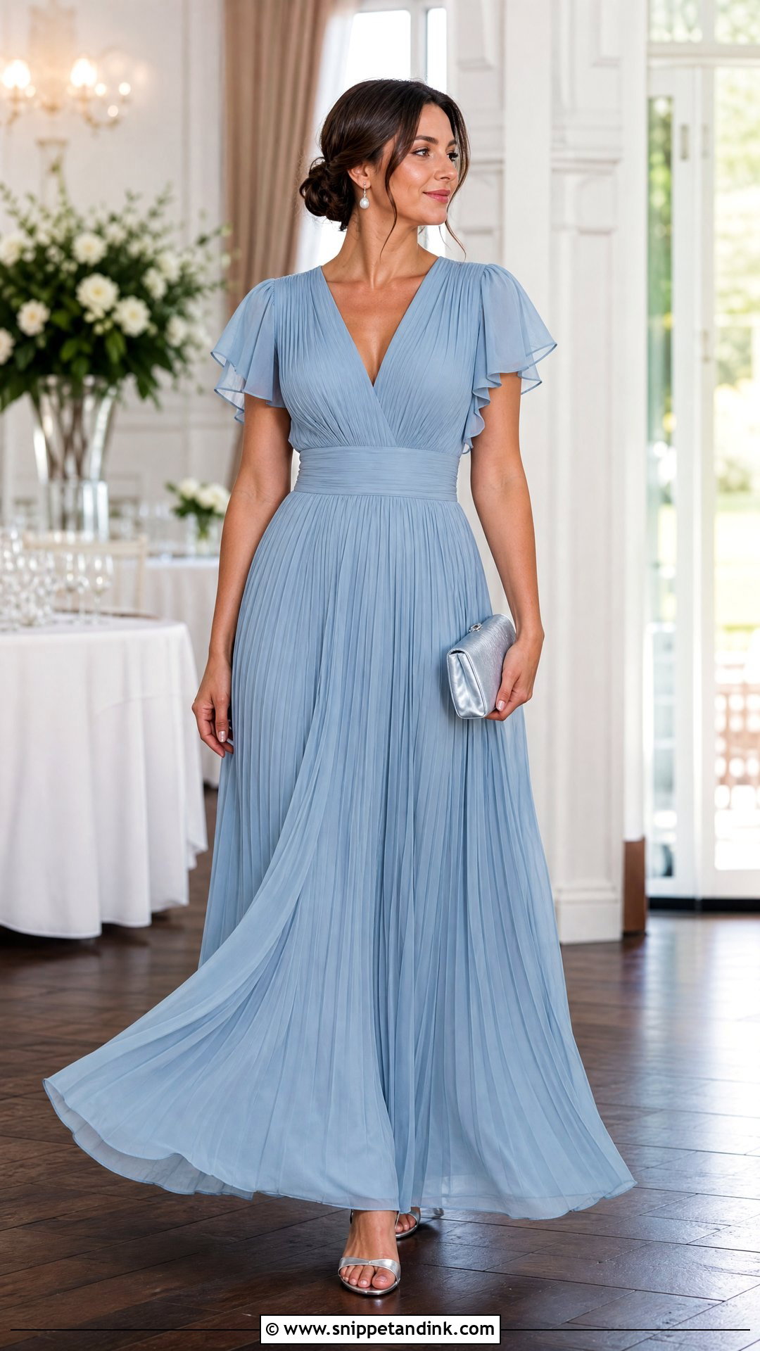 Powder Blue Pleated Chiffon Gown - Snippet and Ink - 20 Regal Dress Gowns