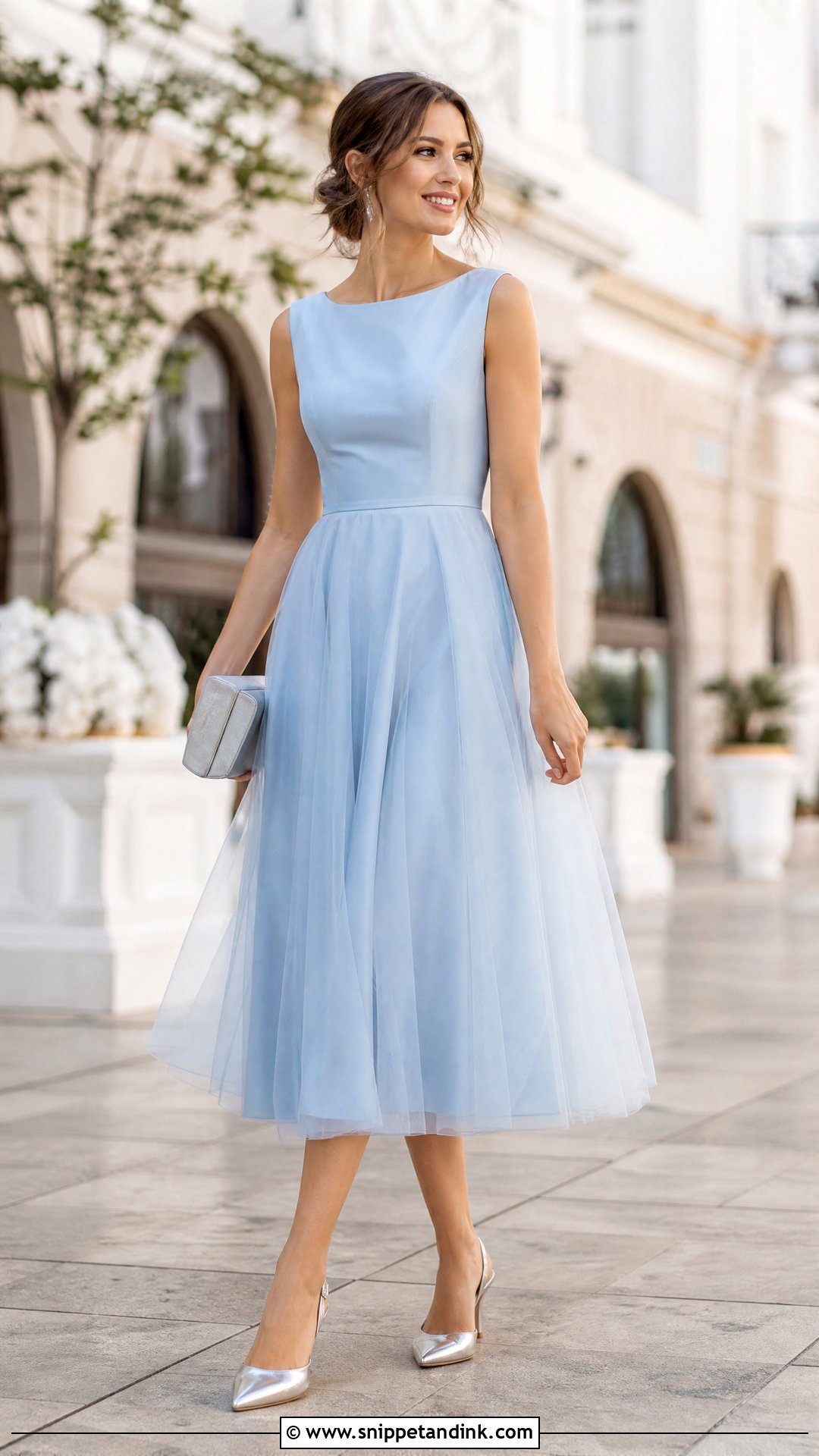 Powder Blue Satin and Tulle Tea Length Dress - Snippet and Ink - 20 Satin and Tulle Dress Ideas