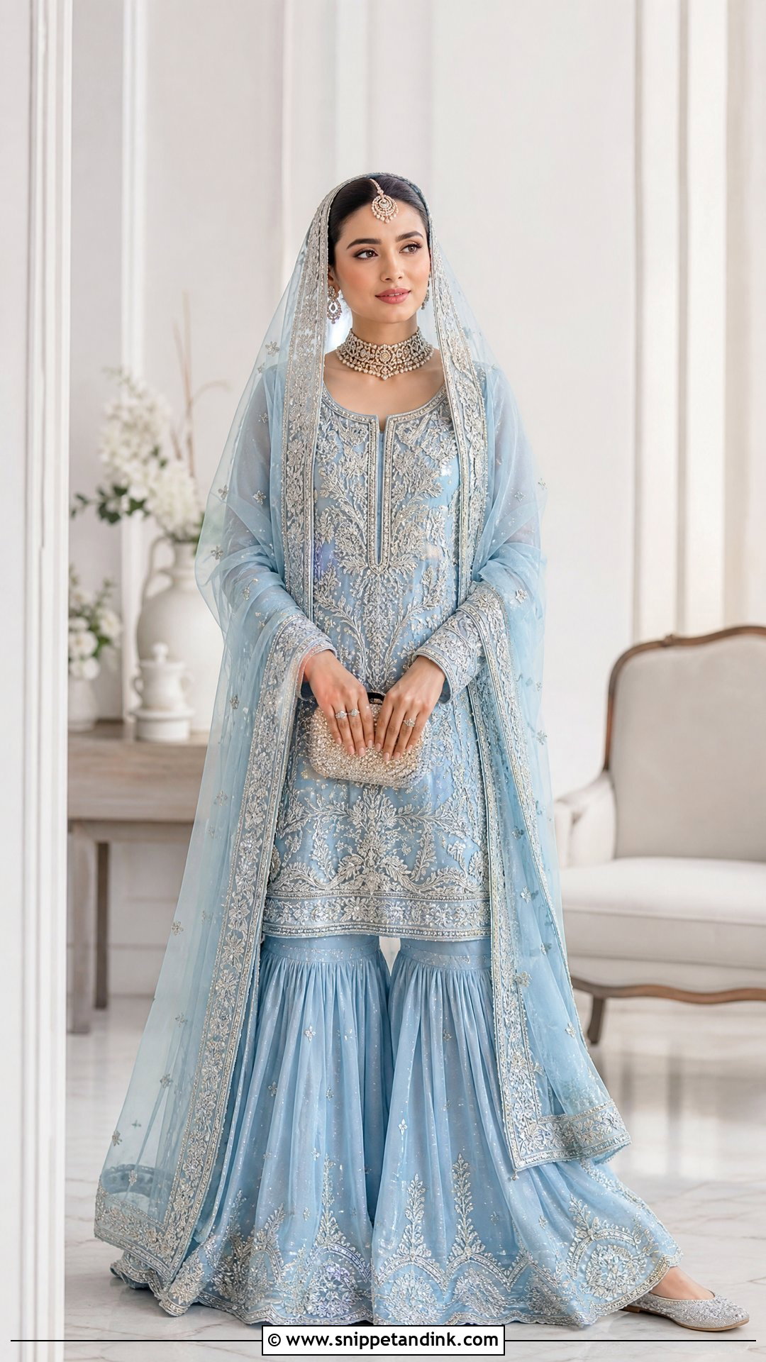 Powder Blue Sharara Bridal Nikkah Dress - Snippet and Ink - 20 Bridal Nikkah Dresses