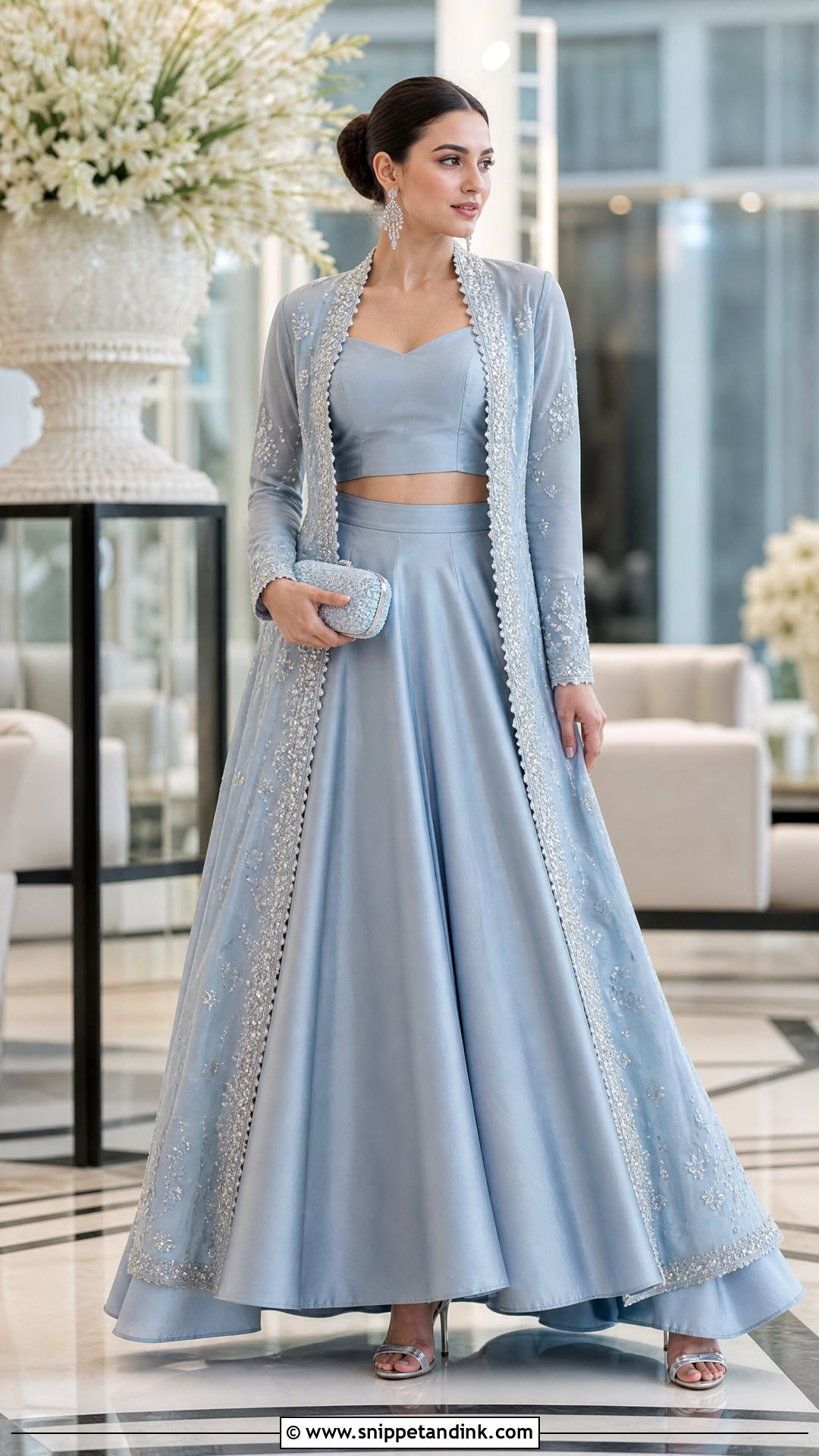 Powder Blue Silk Jacket Lehenga - Snippet and Ink - 20 Pakistani Silk Wedding Dress Ideas