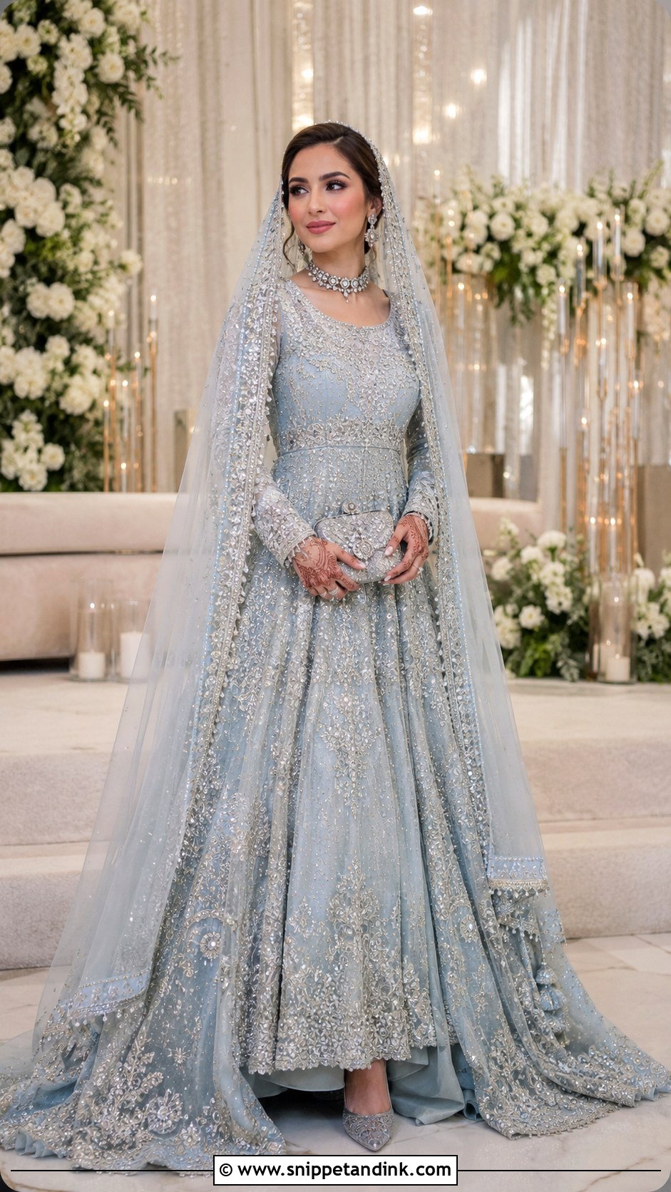 Powder Blue Silver Work Walima Maxi Dress - Snippet and Ink - 20 Bridal Walima Maxi Dress Pakistani Ideas