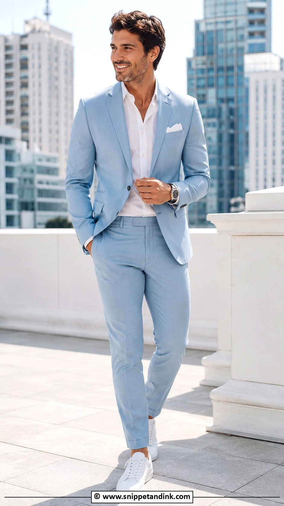 Powder Blue Suit With White Sneakers - Snippet and Ink - 30 Blue Suit Wedding Ideas